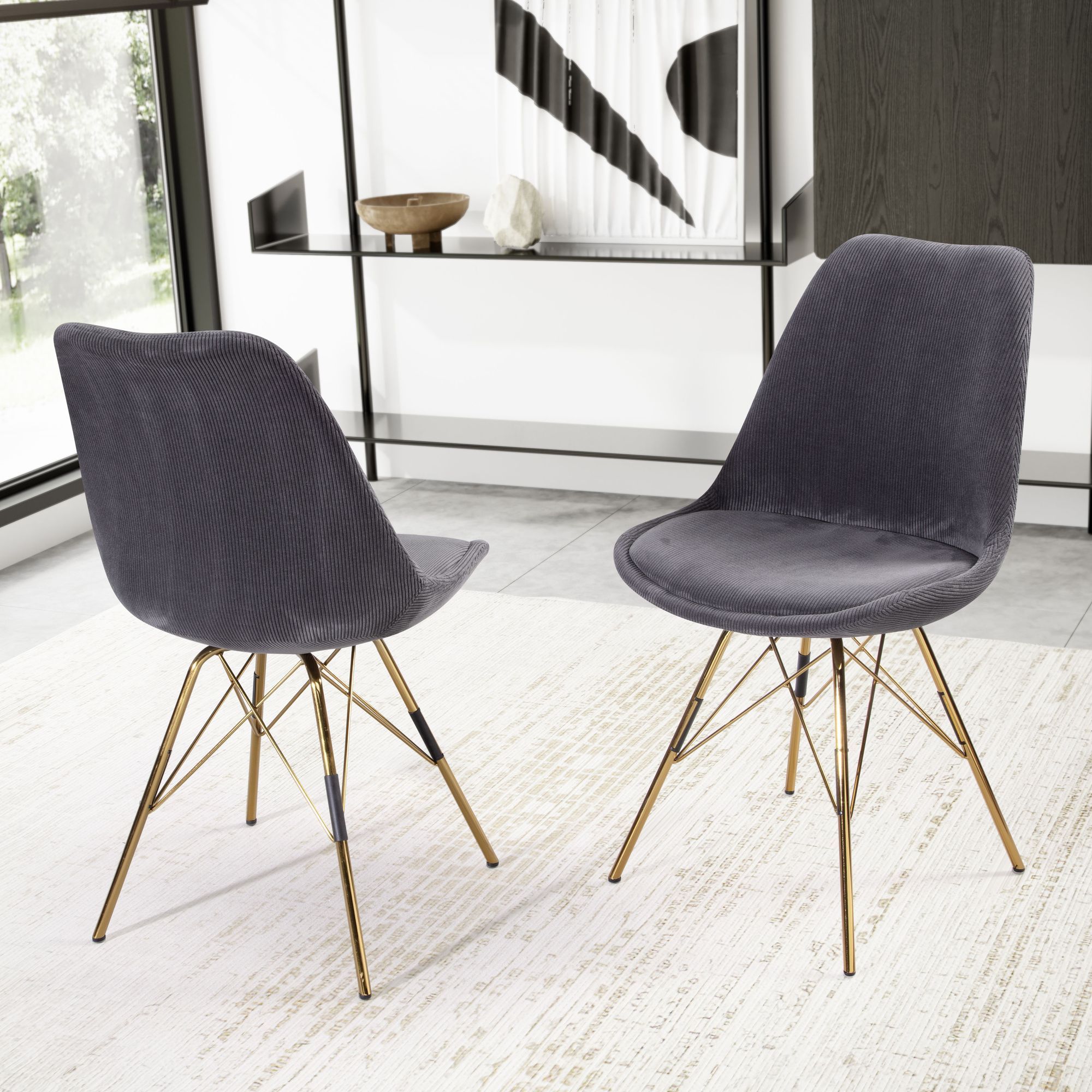 Image of Dining -piece Set Cara Fabric Kitchen Chair With , Cord Shell Chair , Upholstered Chair With Fabric Cover, Padded Chair