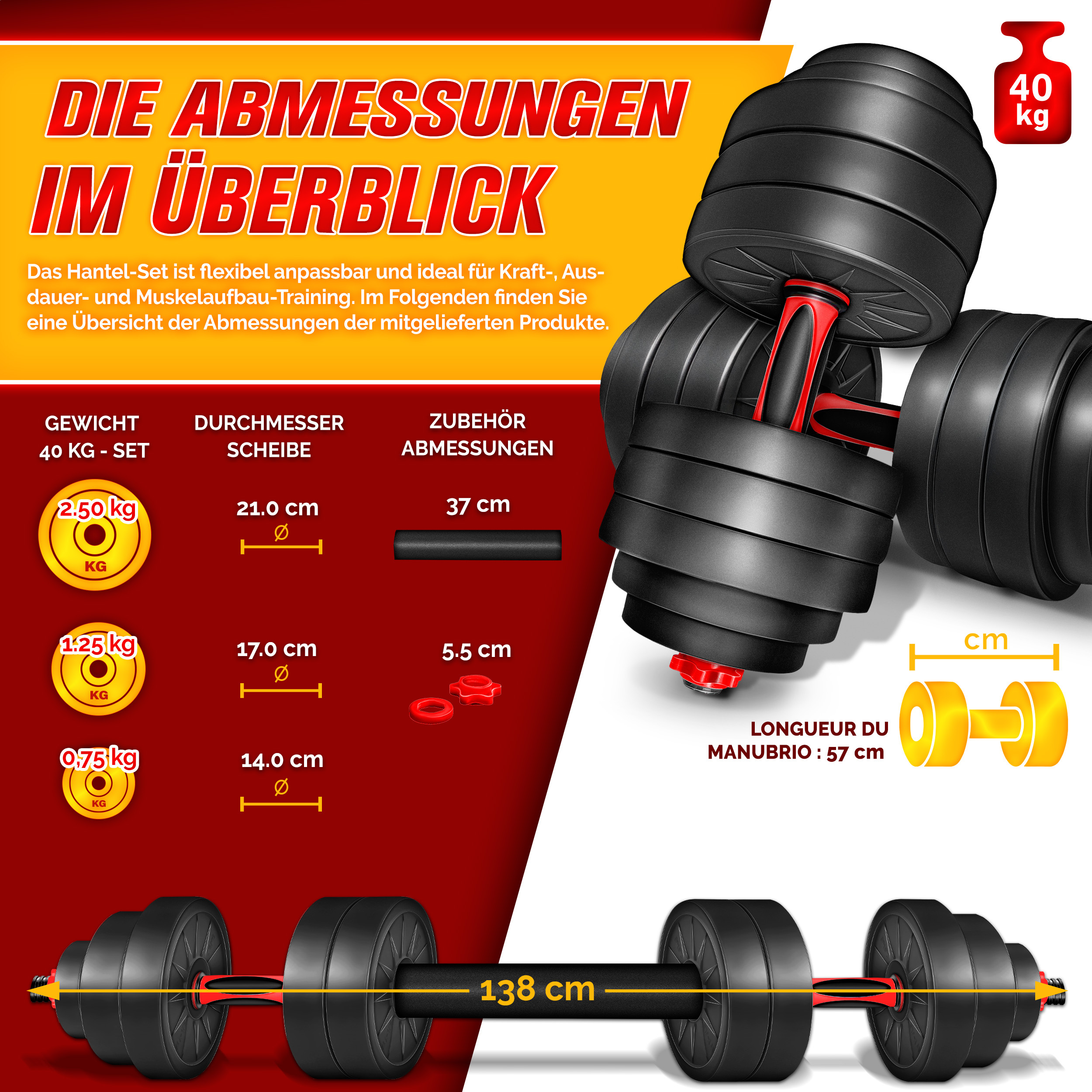 RE:SPORT 2-in-1 Dumbbell Set 20 kg | Verstelbare Dumbbell Set | Korte Dumbbell & Lange Dumbbell | Sterluchtingen & Verbindingsbuis