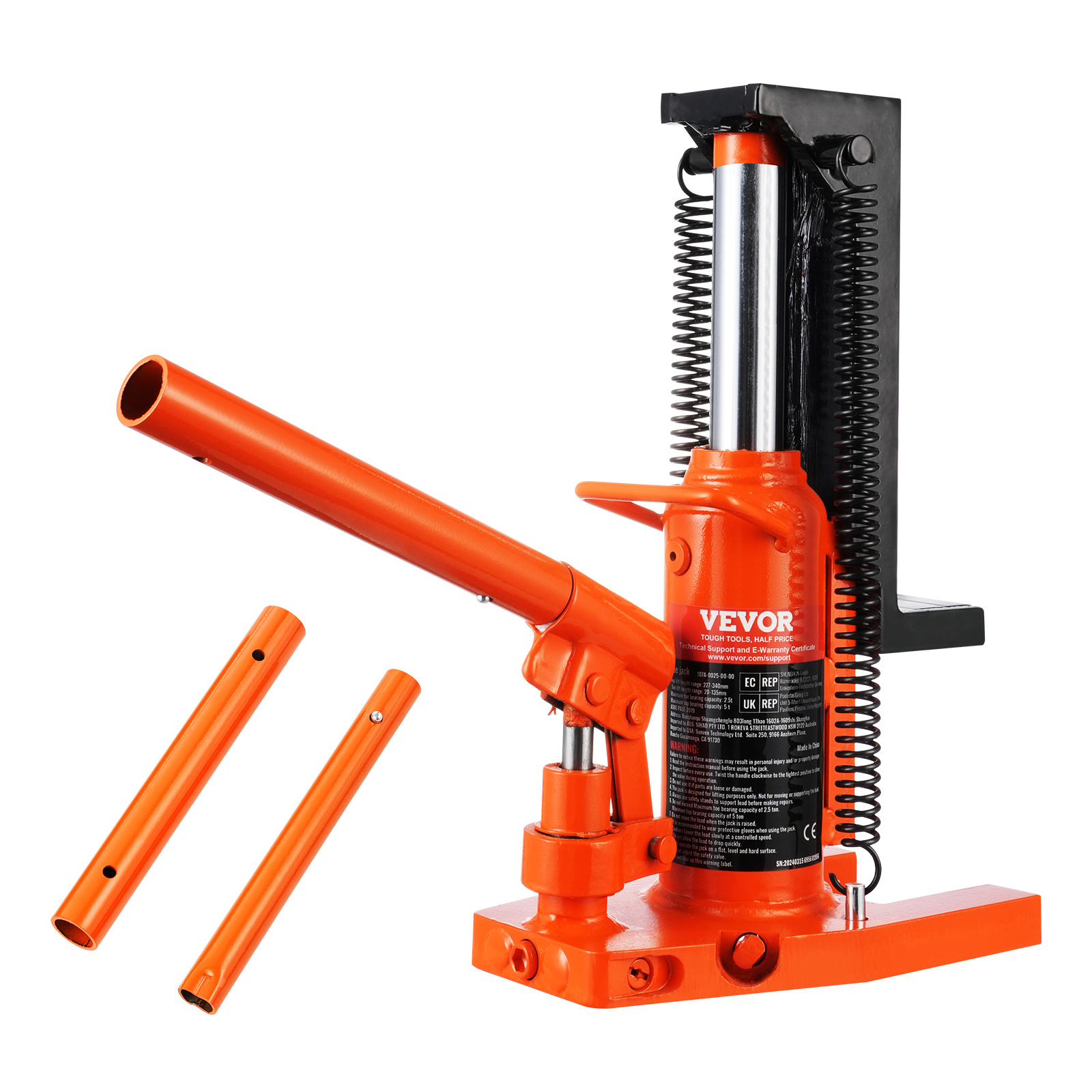 Image of Vevor Hydraulic Toe Jack, 2.5 Ton On Toe Toe Jack Lift, 5 Ton On Capacity Machine Jack, 0.8-5.3 In Toe Height, 8.9-13.4 Height, Air Hydraulic Claw Jack For Machinery
