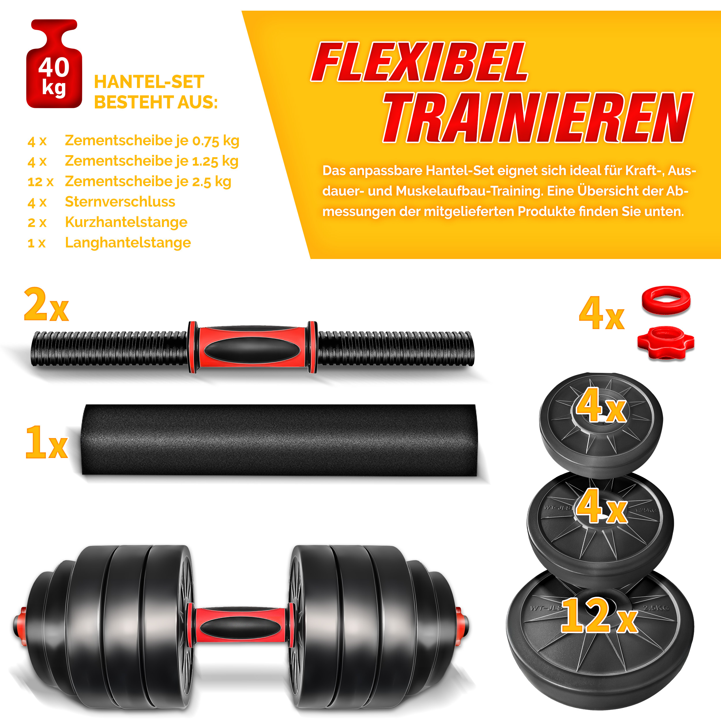RE:SPORT 2-in-1 Dumbbell Set 20 kg | Verstelbare Dumbbell Set | Korte Dumbbell & Lange Dumbbell | Sterluchtingen & Verbindingsbuis