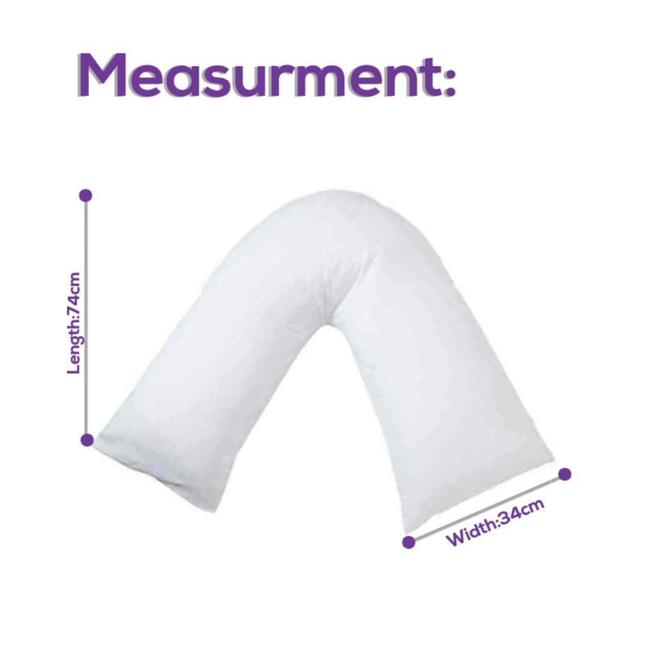 Chilimilii V Shaped Pillow With Free Pillowcase Hollow Fiber Filling for Neck, Back & Head Support 74x34cm