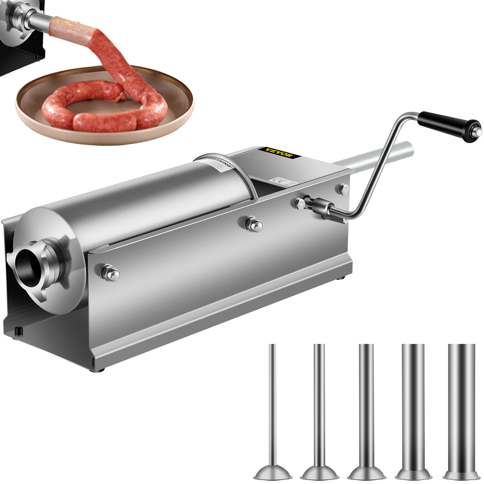 TEMU Vevor Sausage Stuffer Machine 5l Stainless Steel Sausage Filler Horizontal Manual Sausage Meat Stuffer Machine For Making Hot Dog Sausages