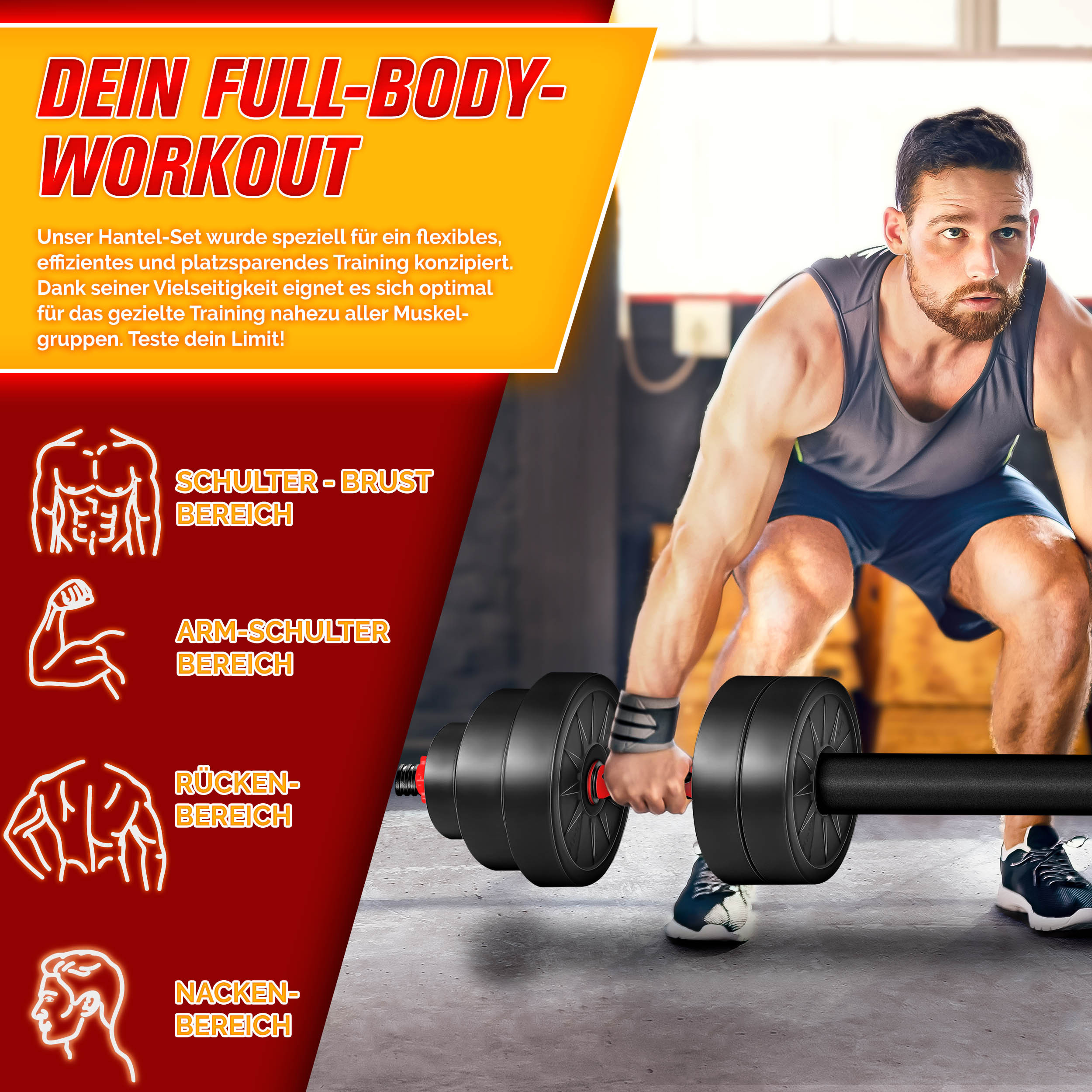 RE:SPORT 2-in-1 Dumbbell Set 20 kg | Verstelbare Dumbbell Set | Korte Dumbbell & Lange Dumbbell | Sterluchtingen & Verbindingsbuis
