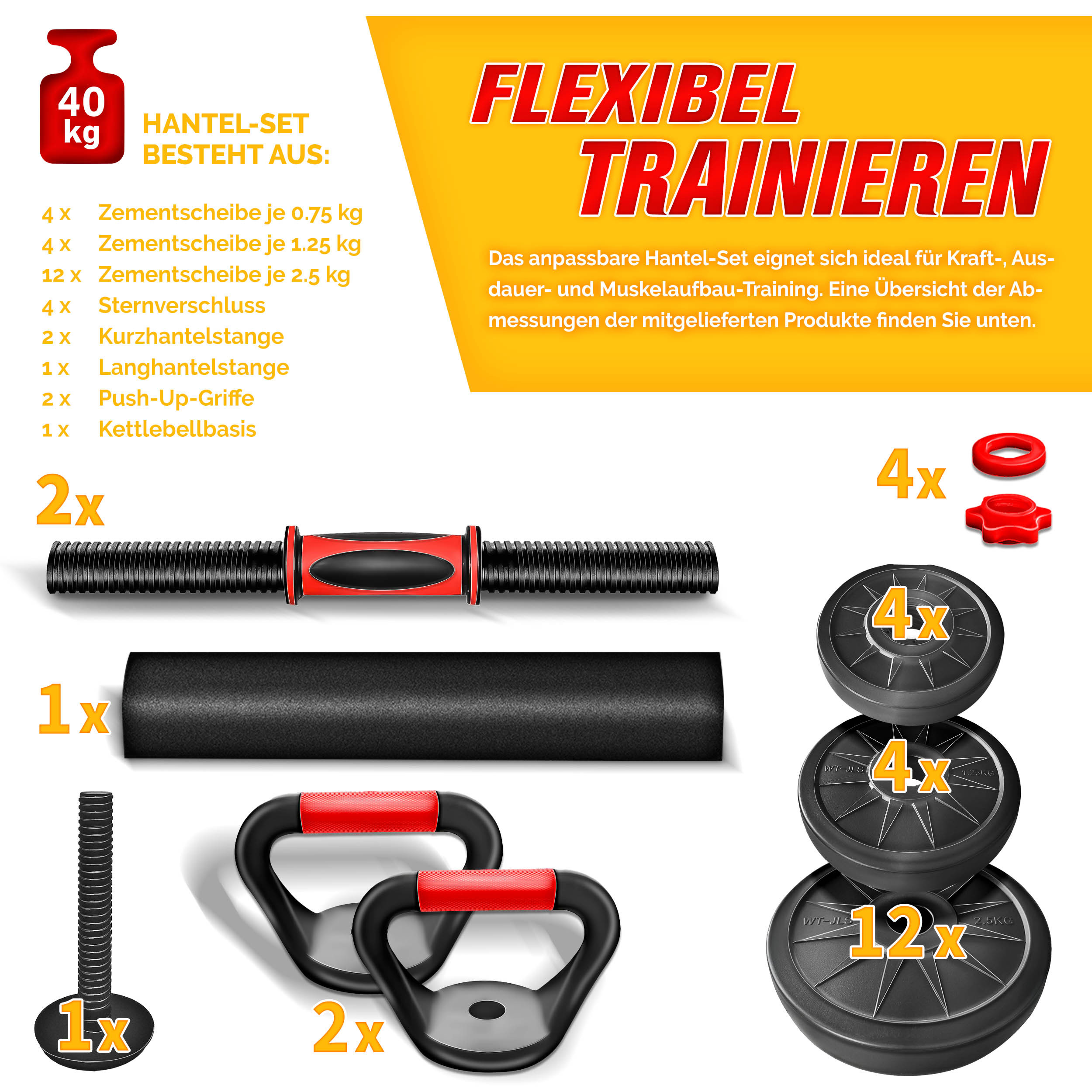 RE:SPORT 2-in-1 Dumbbell Set 20 kg | Verstelbare Dumbbell Set | Korte Dumbbell & Lange Dumbbell | Sterluchtingen & Verbindingsbuis