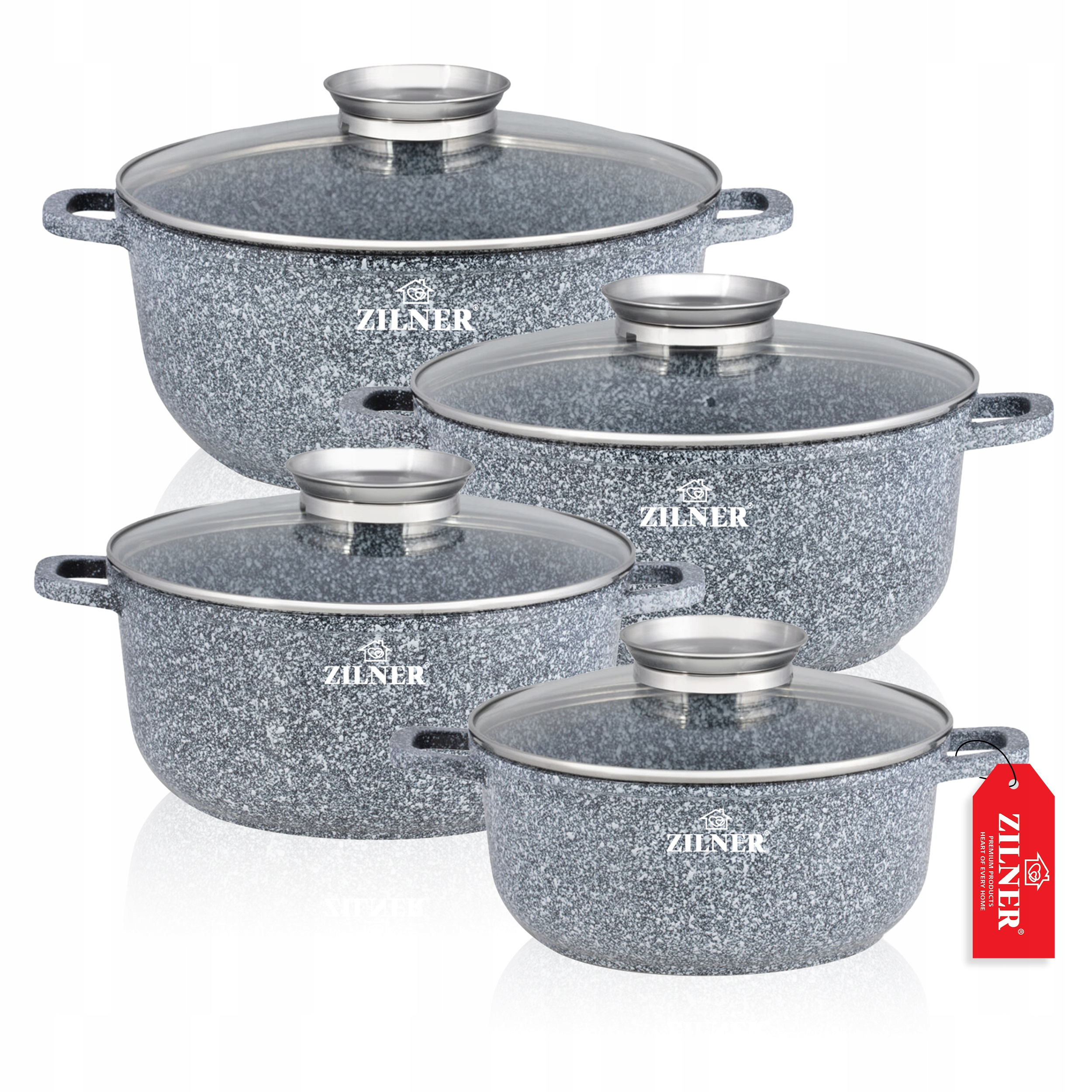 E-shop 8-teiliges Marmor-Küchentopf-Set | Kochtopf-Set | Töpfe | Induktions-Gas | Küchentopf | Antihaft-Marmorbeschichtung | Deckel | ZL-7320