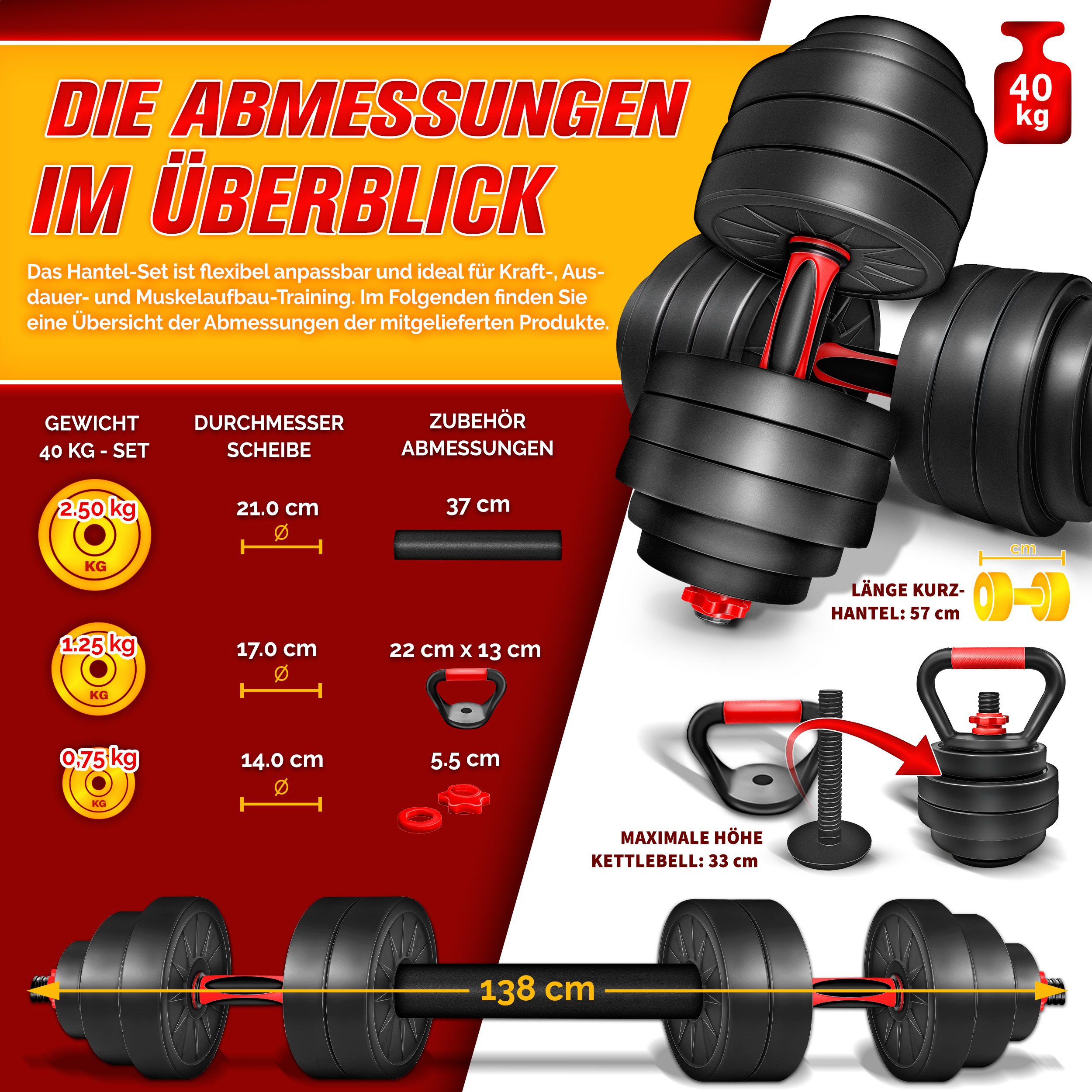 RE:SPORT 2-in-1 Dumbbell Set 20 kg | Verstelbare Dumbbell Set | Korte Dumbbell & Lange Dumbbell | Sterluchtingen & Verbindingsbuis