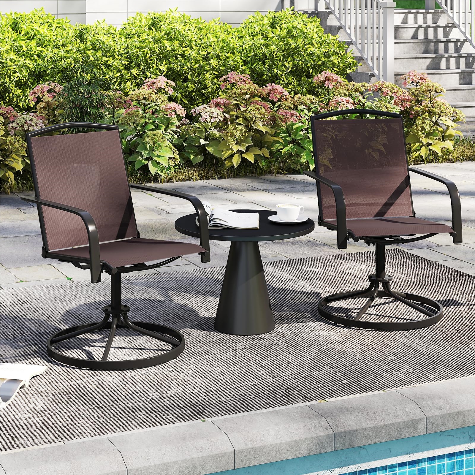 Image of Garden Chairs, Set Of 2, Patio Chairs -drying Fabric, Spinning Chairs, Balcony Chairs, Up To 150 Kg Weight Capacity For Garden, Backyard, Balcony (coffee)