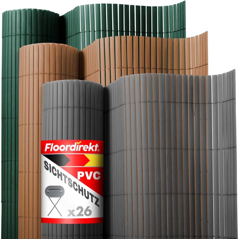 Floordirect Pvc Privacy Fence - For Garden, Balcony & Terrace - Weatherproof & - Decorative For Balcony Railings - In Brown, Yellow, Green & Gray - Sizes