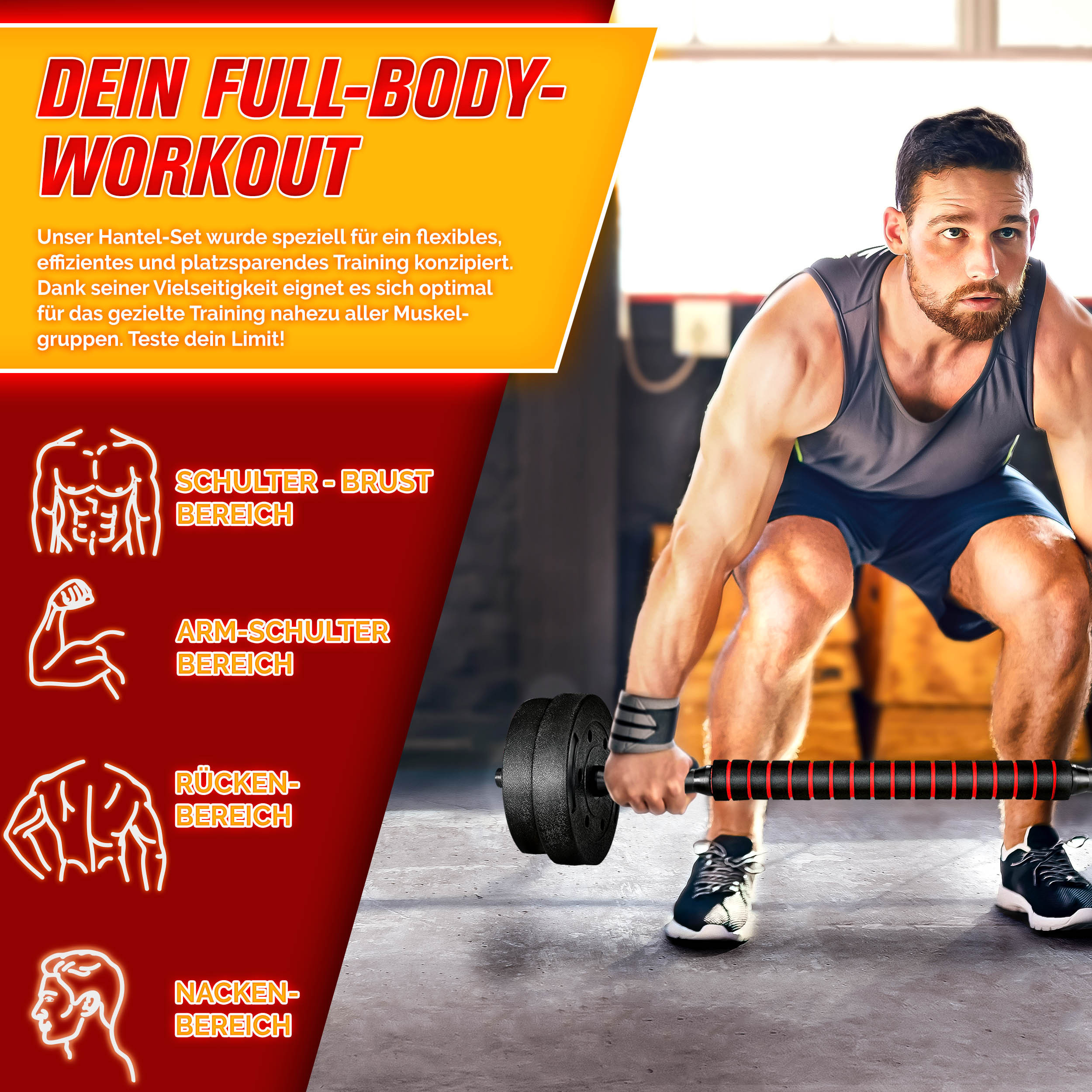 RE:SPORT 2-in-1 Dumbbell Set 20 kg | Verstelbare Dumbbell Set | Korte Dumbbell & Lange Dumbbell | Sterluchtingen & Verbindingsbuis