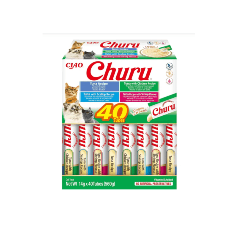 TEMU CHURU – , 40 UNIDADES MIX de Snacks Sludables Base De ATÚN con , para Gatos, Delicoso, Snack Liquido