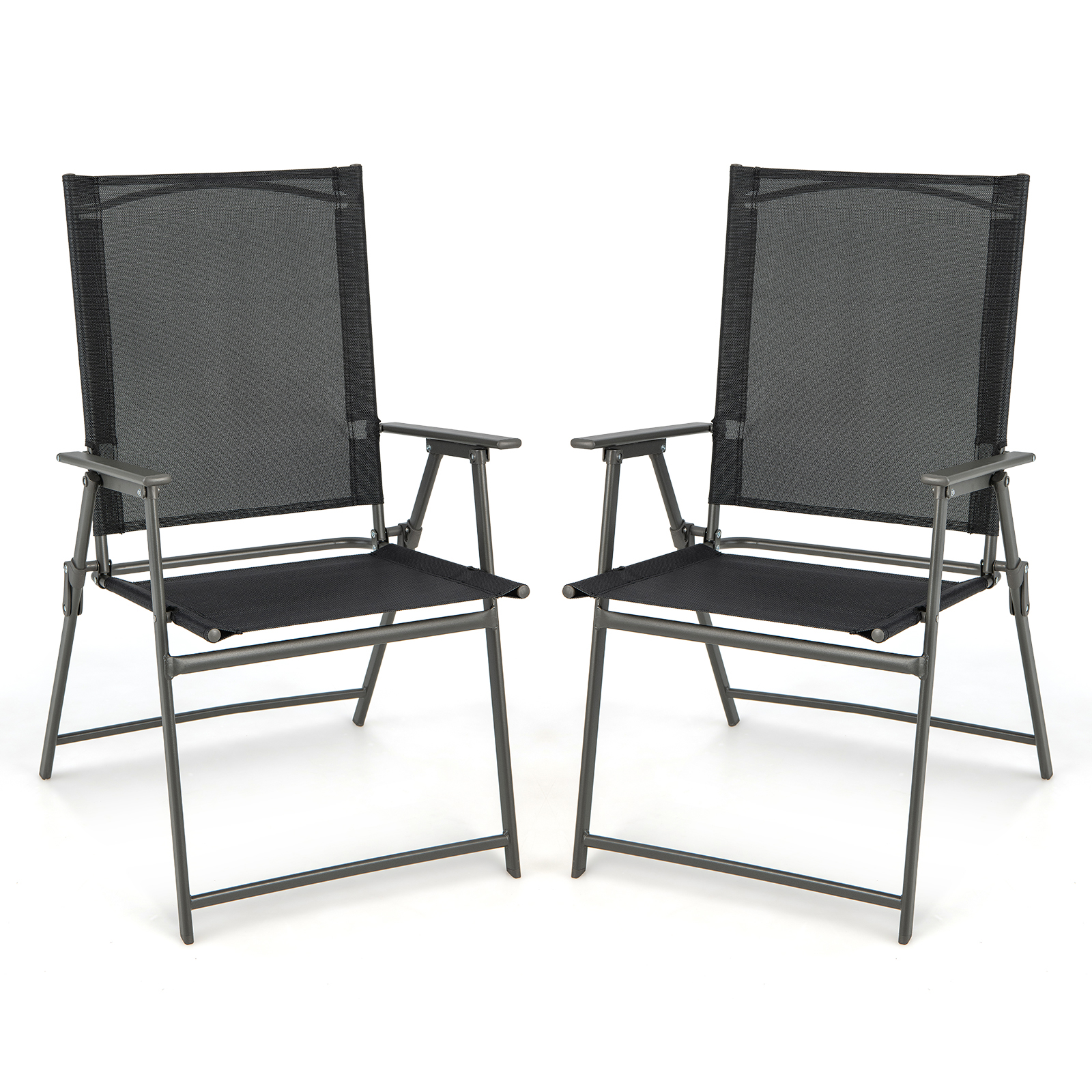 Two-piece Patio Folding Chairs, High Back Dining Chair Set With Weather-resistant Fabric, No Assembly