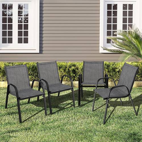 set of 4 stackable garden chairs comfortable patio chair with backrest metal and textilen