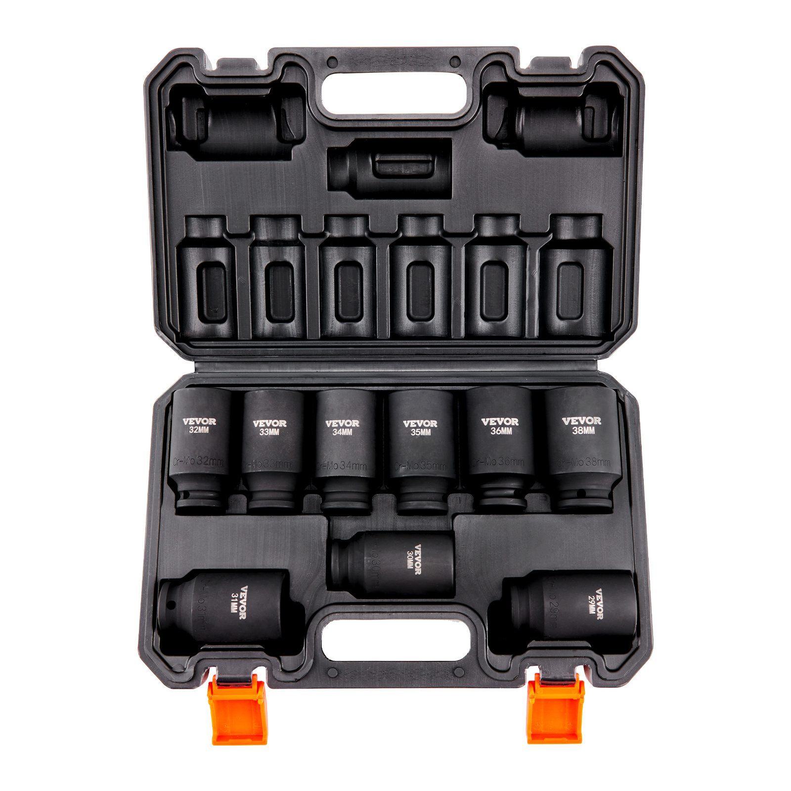 Image of Vevor 1/2" Drive Impact Socket Set, 9 Piece Deep Socket Set Metric 29-38mm, 6 Point Cr-mo Alloy Steel For Auto Repair, Easy-to-read Size , Rugged Construction, Includes Storage Case