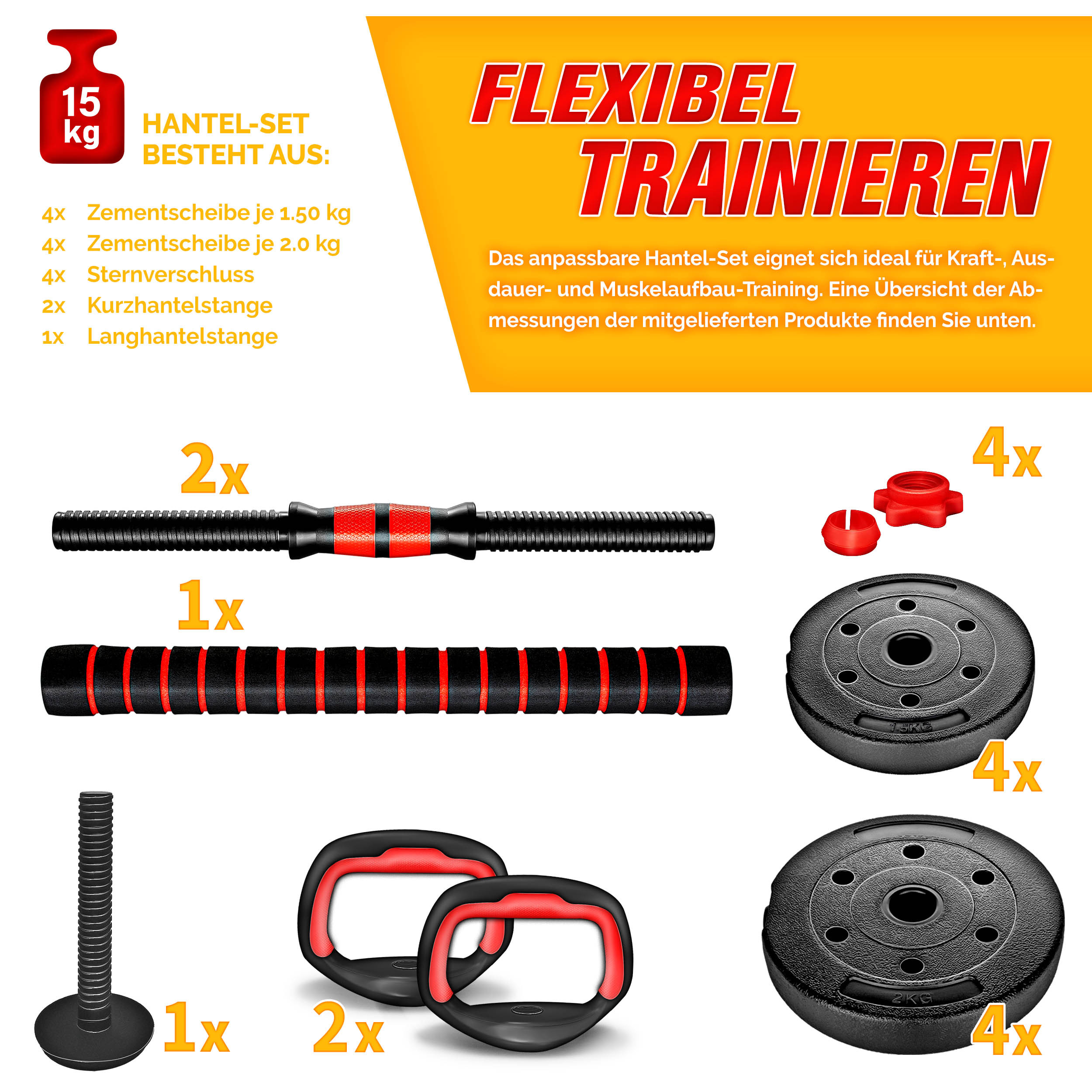RE:SPORT 2-in-1 Dumbbell Set 20 kg | Verstelbare Dumbbell Set | Korte Dumbbell & Lange Dumbbell | Sterluchtingen & Verbindingsbuis