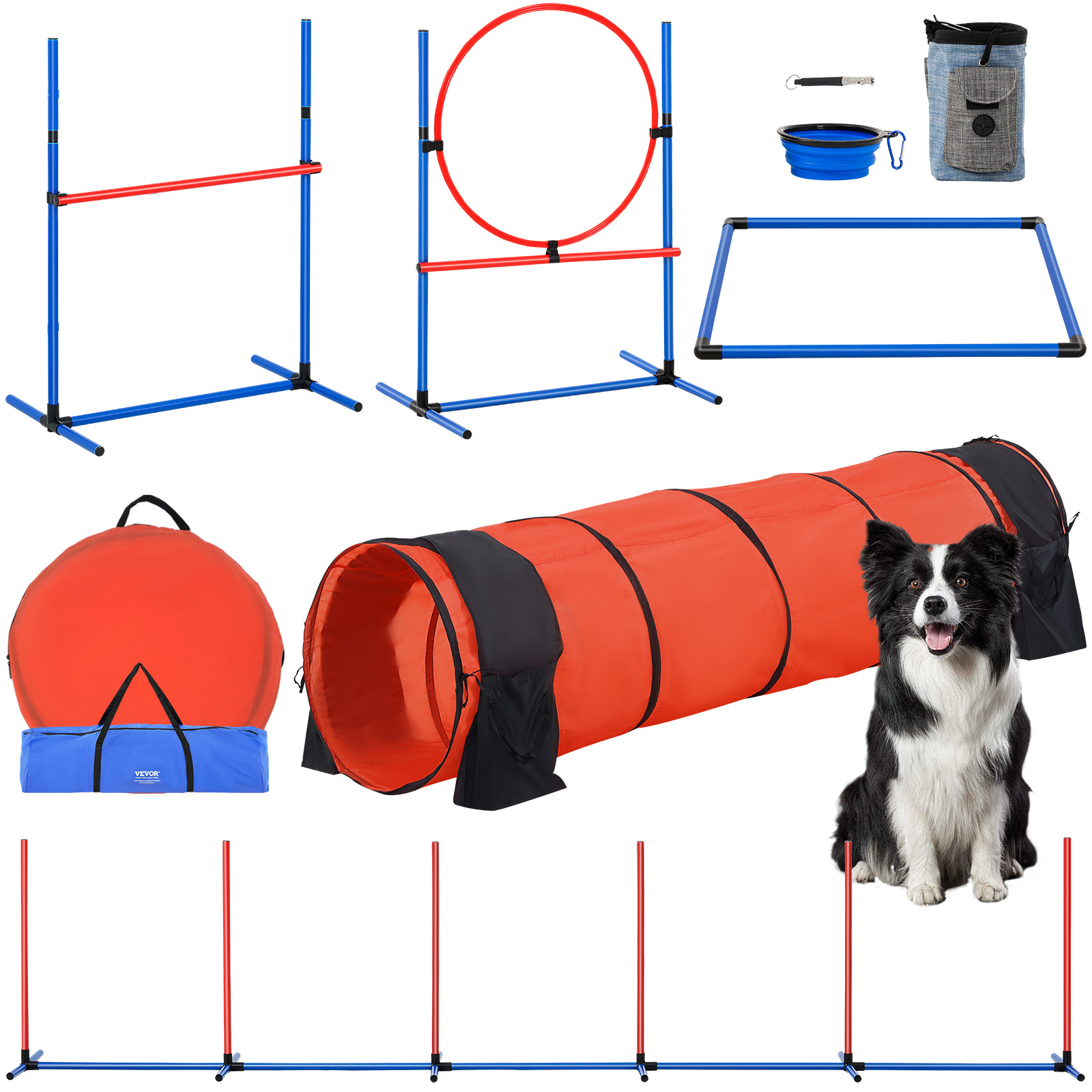 Vevor Dog Agility Training Equipment 5pcs Upgrade W/ Hurdles Extended Tunnel