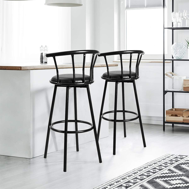 Bar Chair With Backrest, Set Of 2 Padded Stools With Medium Backrest And Circular Footrests, Modern Ergonomic Chair