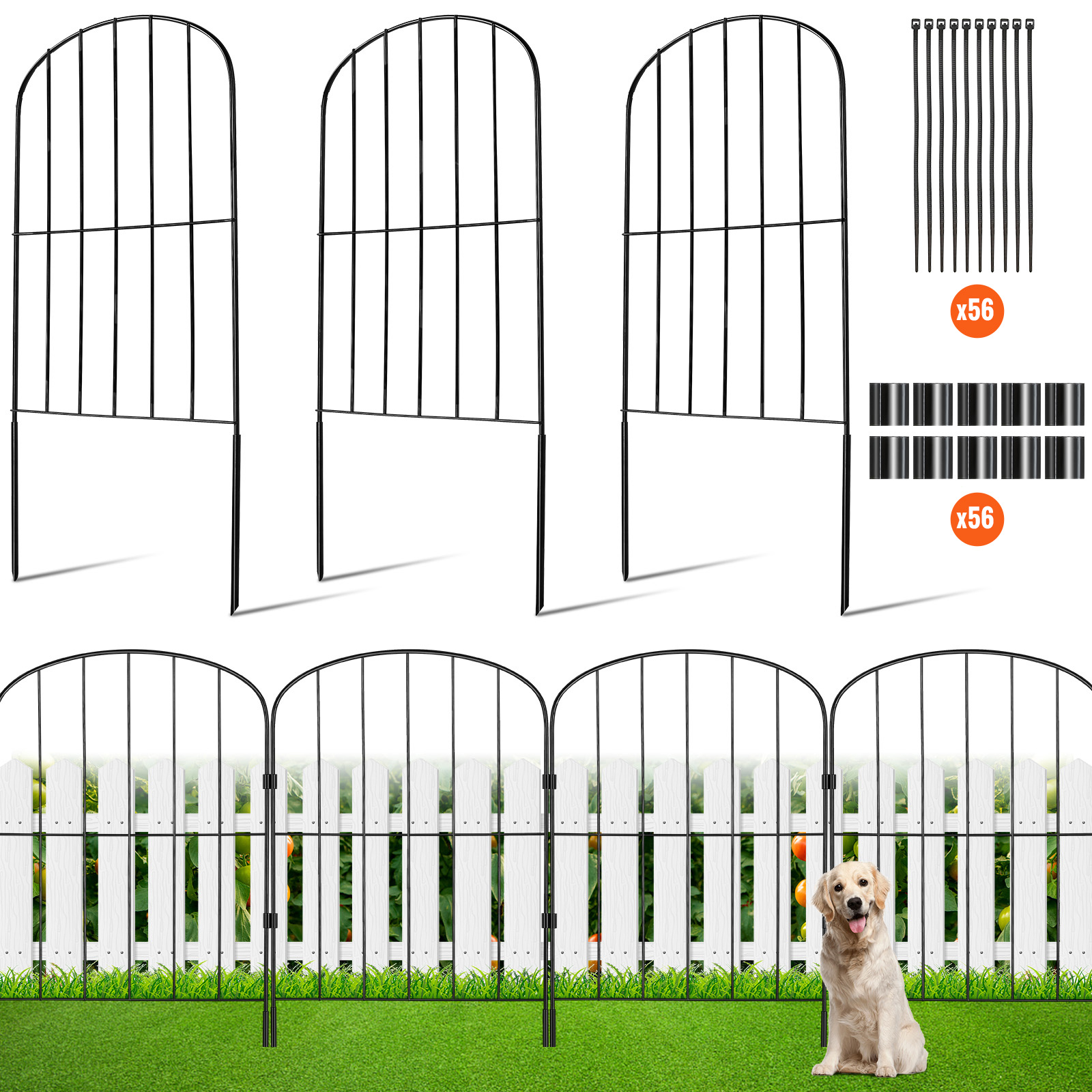 Image of Vevor Garden Fence, No Dig Fence 24in (h) X30ft (l) Animal Barrier Fence, Underground Decorative Garden Fencing With 2 Inch Spike , Metal Dog Fence For The Yard And Outdoor Patio, 28 Pack