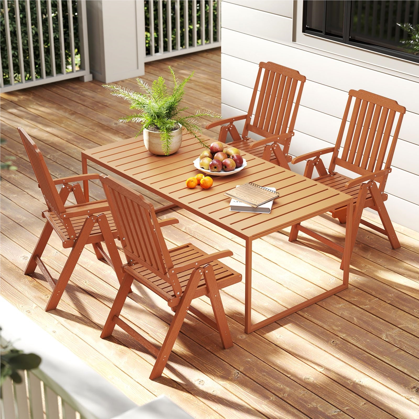 Image of Folding Garden Chair, High-backed Folding Chair Made Of Plastic, Weather-resistant Balcony Chair In Wood Look, Terrace Chair Loadable Up To 150 Kg, For Garden, Terrace, Balcony (brown)
