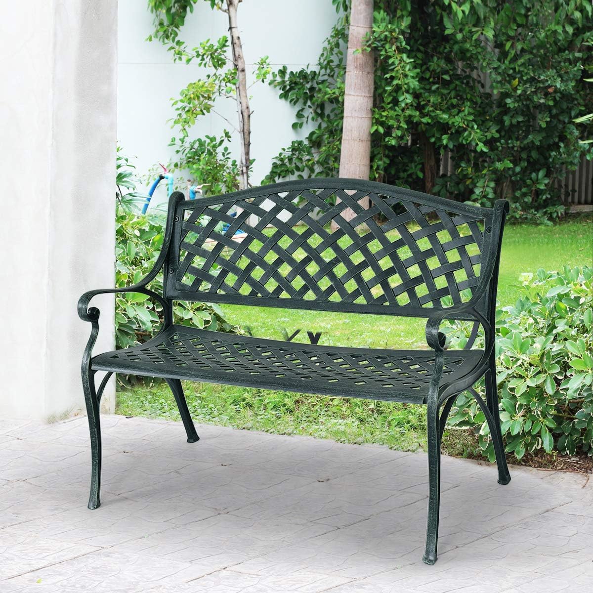 Image of Moulded Aluminum Garden Bench With Comfortable Backrest And Armrests, Terrace Chair, Load Capacity 280 Kg