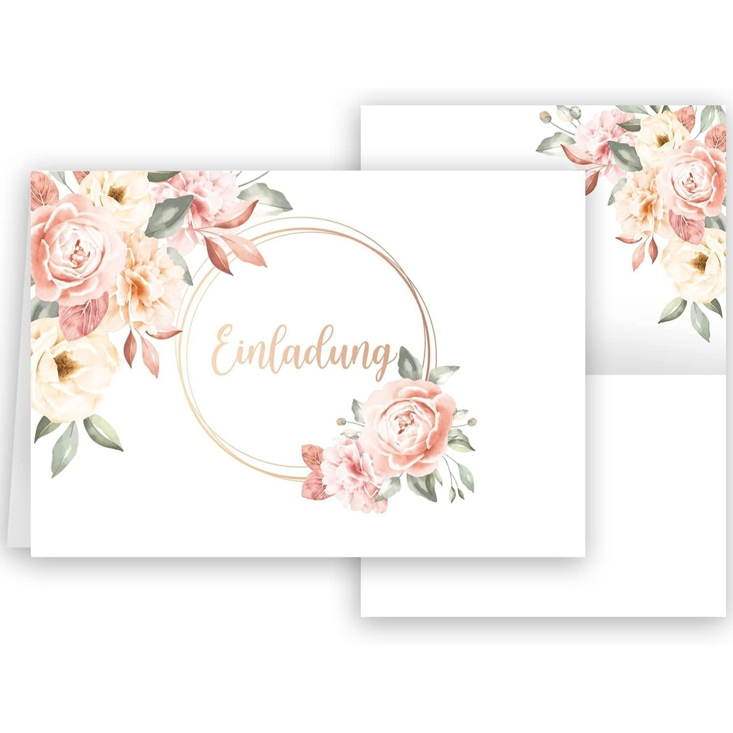 E-shop Klasse 10x Einladungskarten Rosen Aquarell mit Umschlägen Klappkarten Einladung Party Geburtstag Umschläge elegant Hochzeit 20 30 40 50 , weiß
