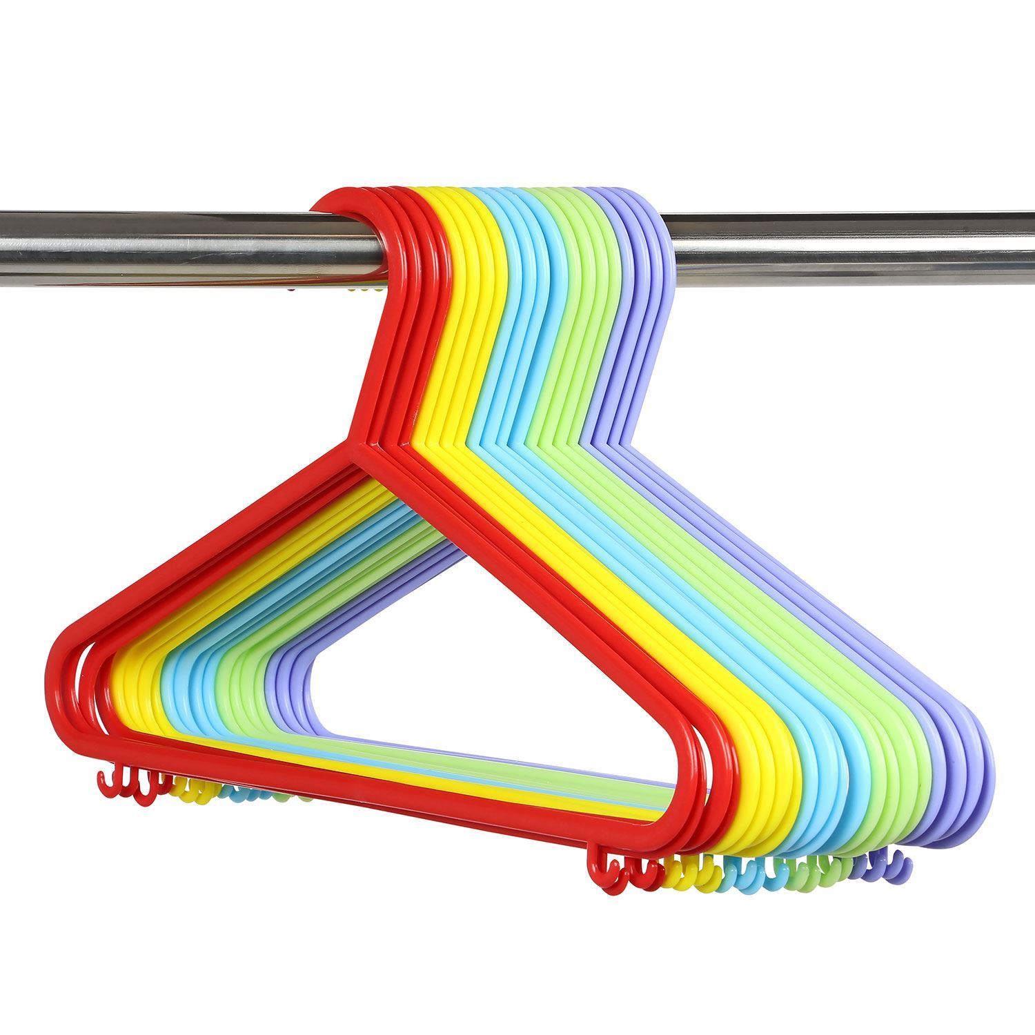 TEMU 10 X Plastic Coat Hangers With Trouser Bar | | Perfect For Hanging Trousers & Skirts | Lower Garment Hooks For Loops And Straps | Size: W29cm X