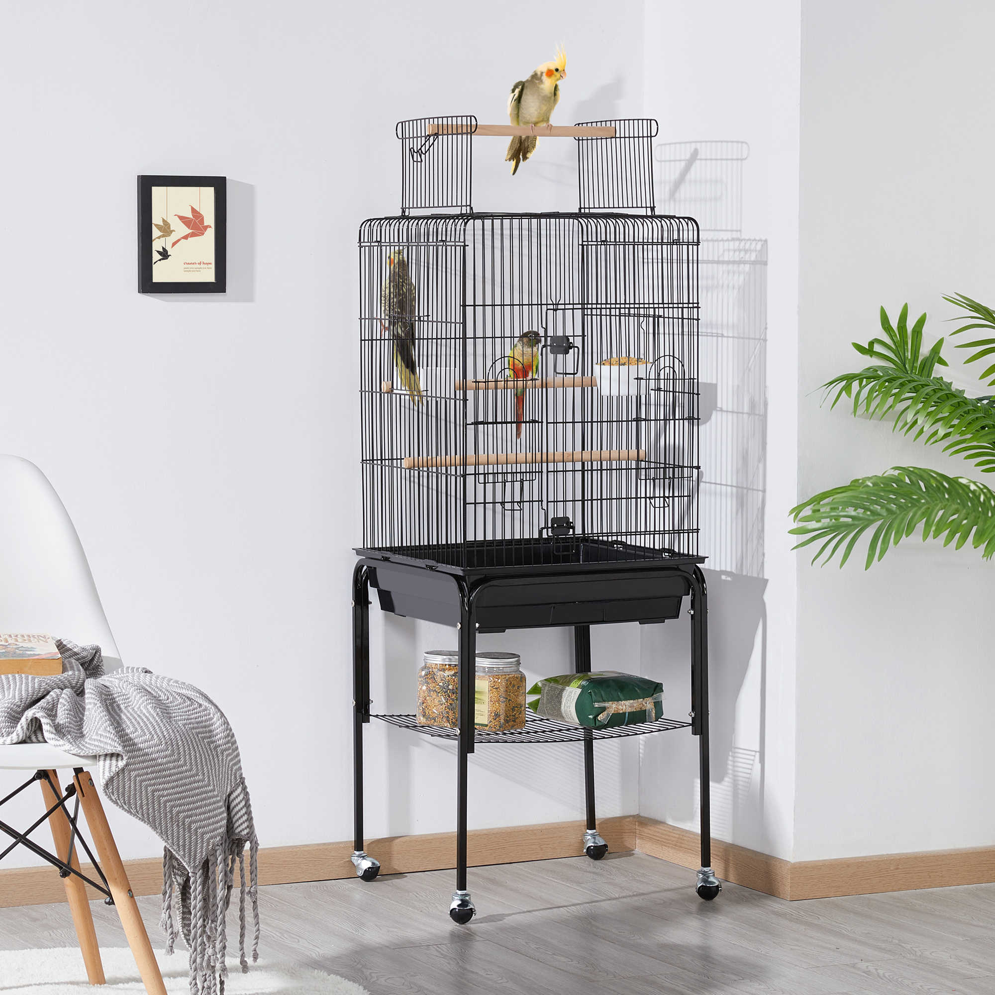 TEMU Bird Cages 46x46x119 Cm Parrot Aviary With Opening Wheeled Stand For And Lovebirds