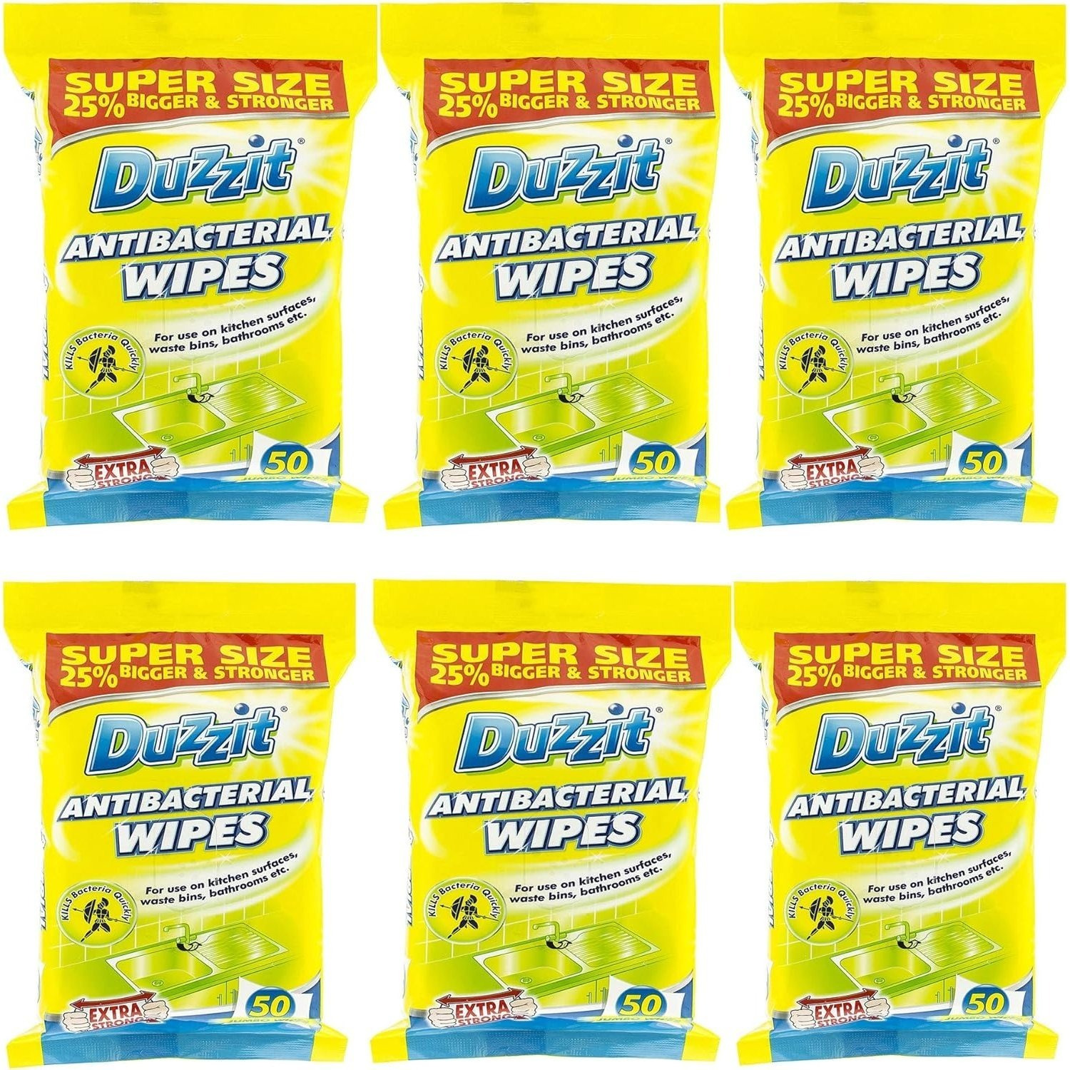 TEMU 6 X Duzzit Antibacterial Surface Wipes (50 Wipes Per Pack) Multi-surface Cleaning Wipes