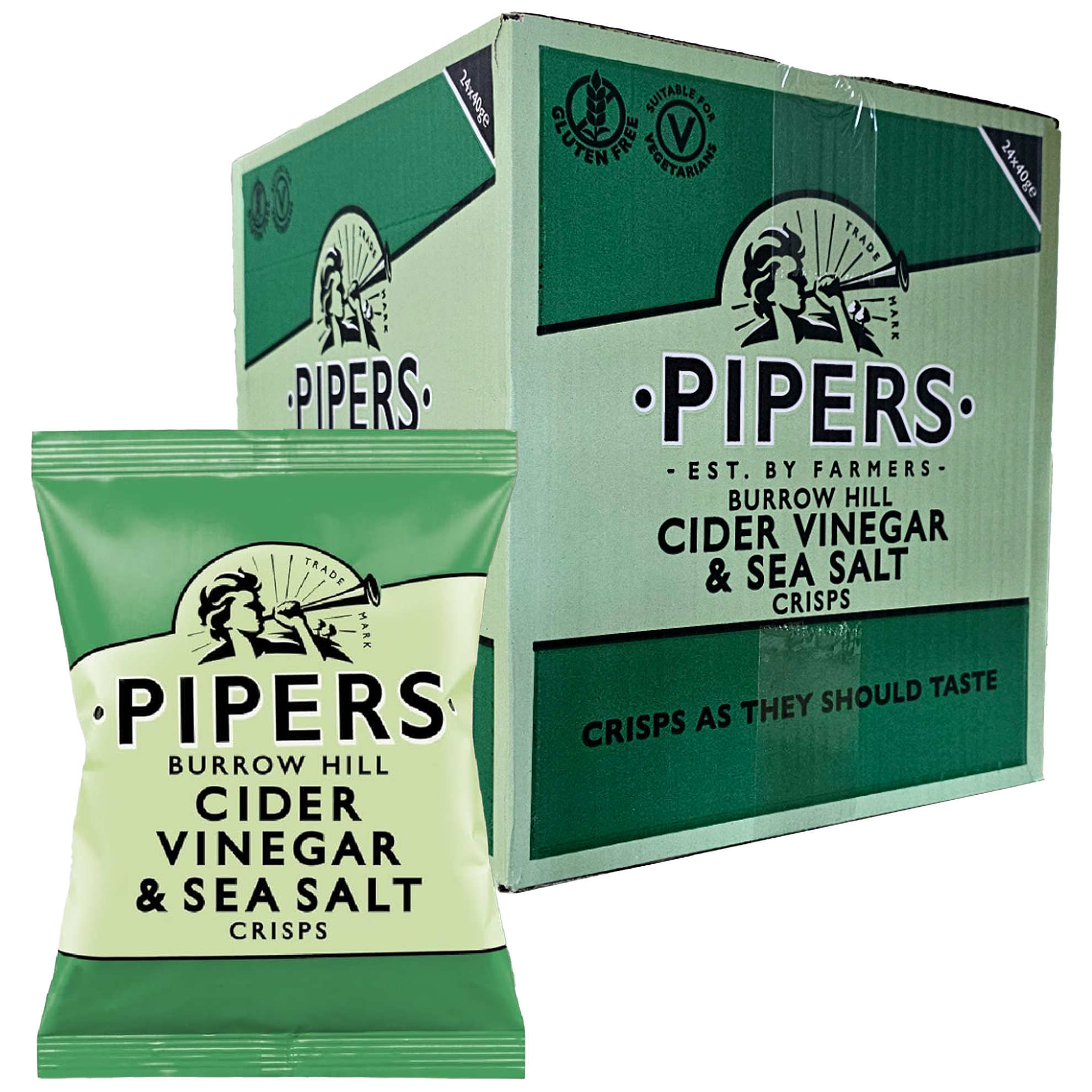 TEMU Pipers Crisps Burrow Hill Cider Vinegar & Sea Salt 40 G, 24 Count. Big Box Of 24 Packets Of Crisps