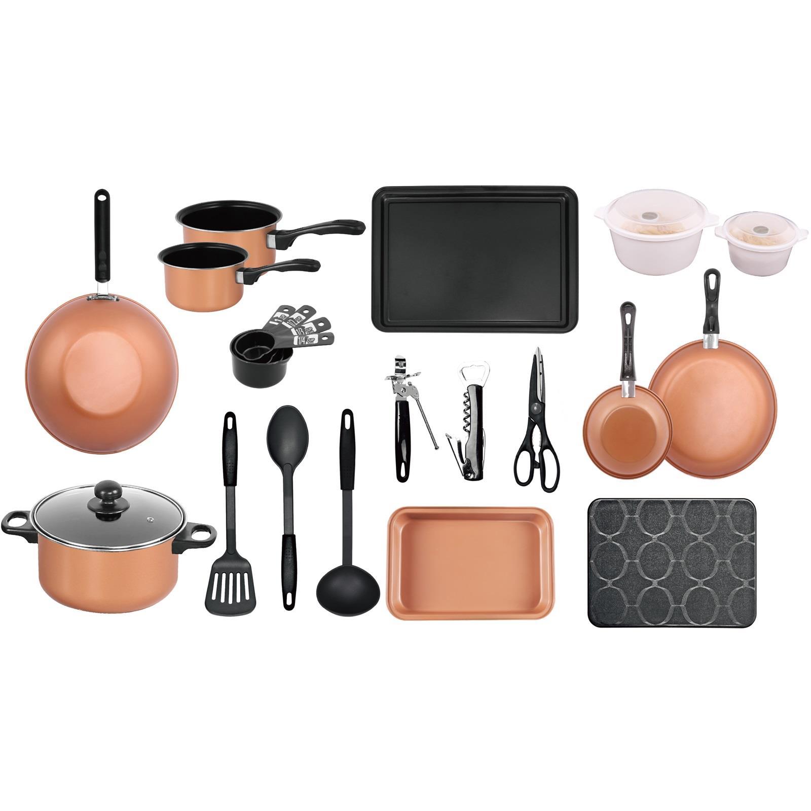 TEMU Copper 21 Pcs Kitchen Cookware Saucepan Utensil Pot Pan Bakeware