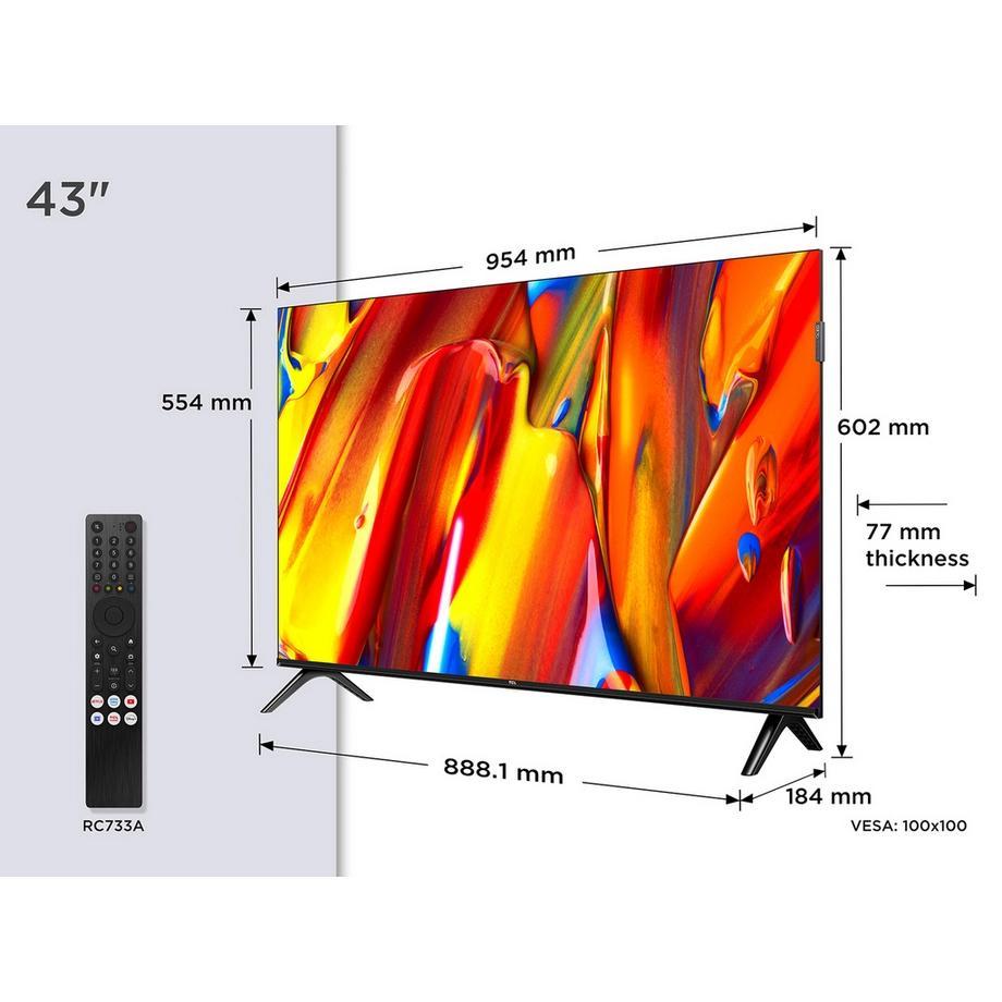 TCL 43V5C-UK 43 Inch QLED FHD HDR Android TV, 2025 New Model, 43V5C-UK