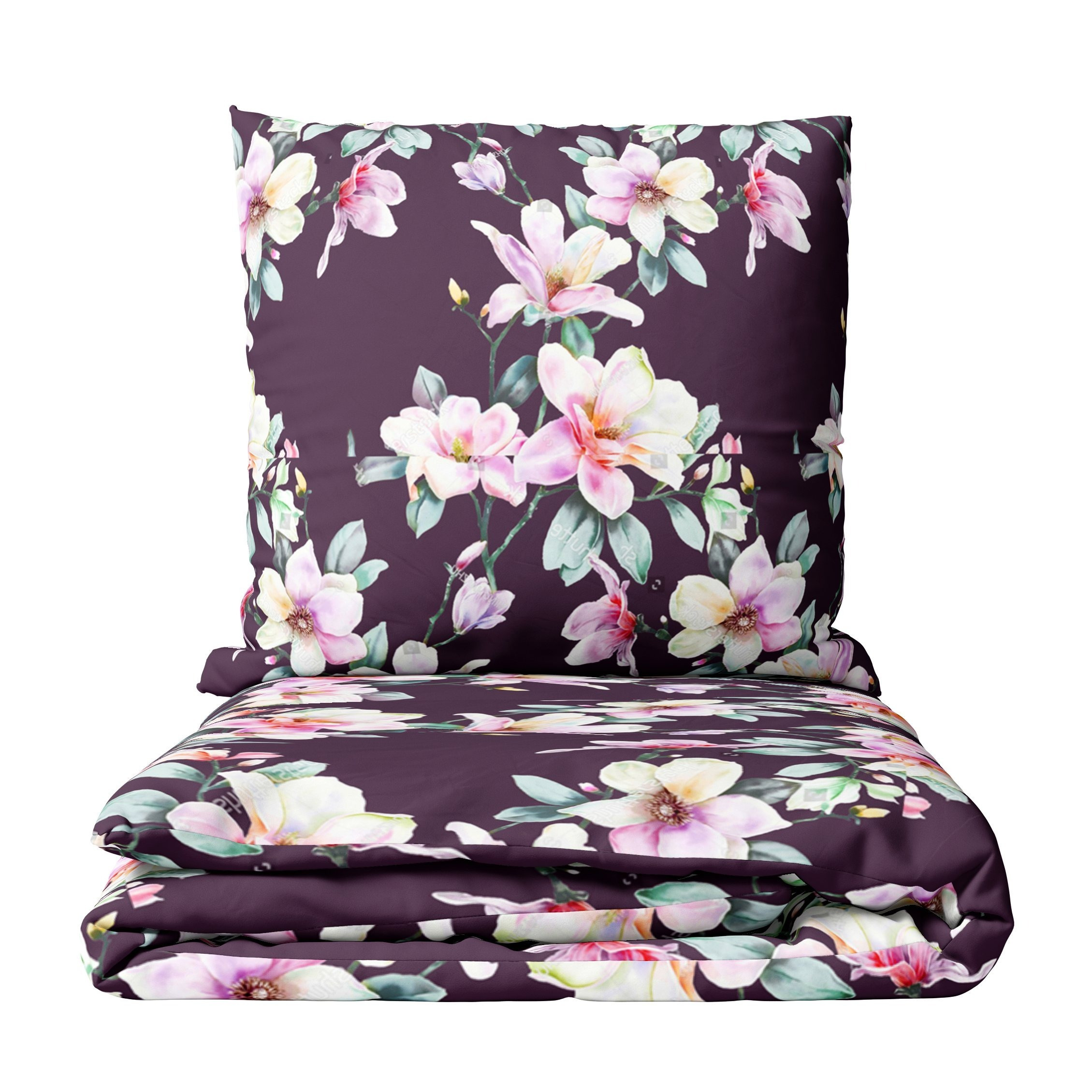 Image of Bedding Set Duvet Cover 135x200 Cm Design, Soft And Warm Plush Flannel Cotton Polyester Blend, Purple Beige Flowers With Zipper, Includes 80x80 Cm Pillowcase, Cozy Duvet Cover