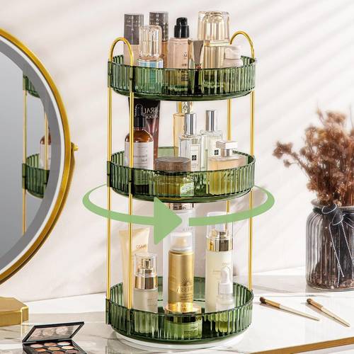 bathroom rack bathroom organiser makeup storage box 360 rotating makeup organiser 3 tiers spinning skincare organiser multi function make up storage large capacity cosmetic perfume stand for vanity bathroom and bedroom