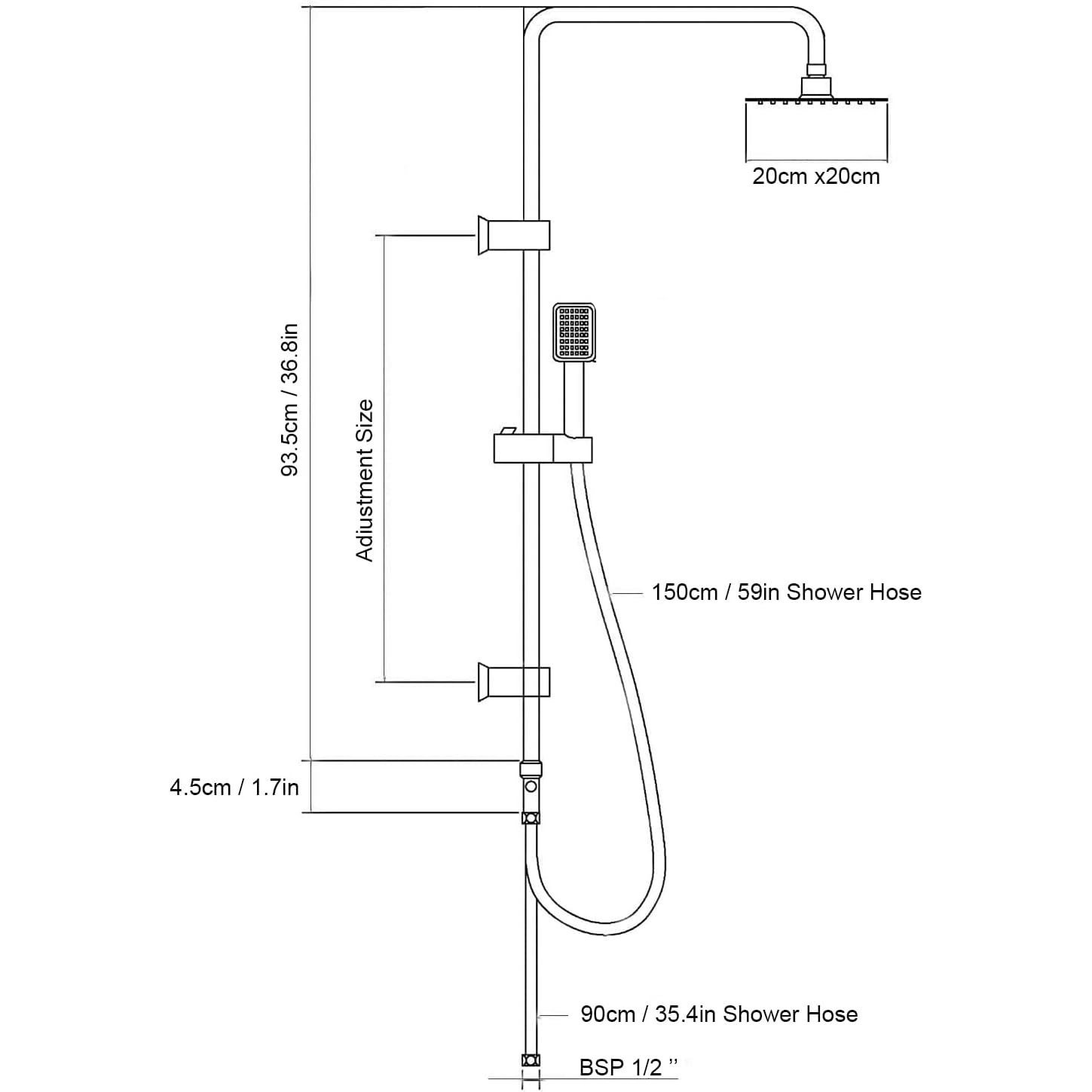Shower Riser Kit with Twin Head Shower Set and Handheld Shower