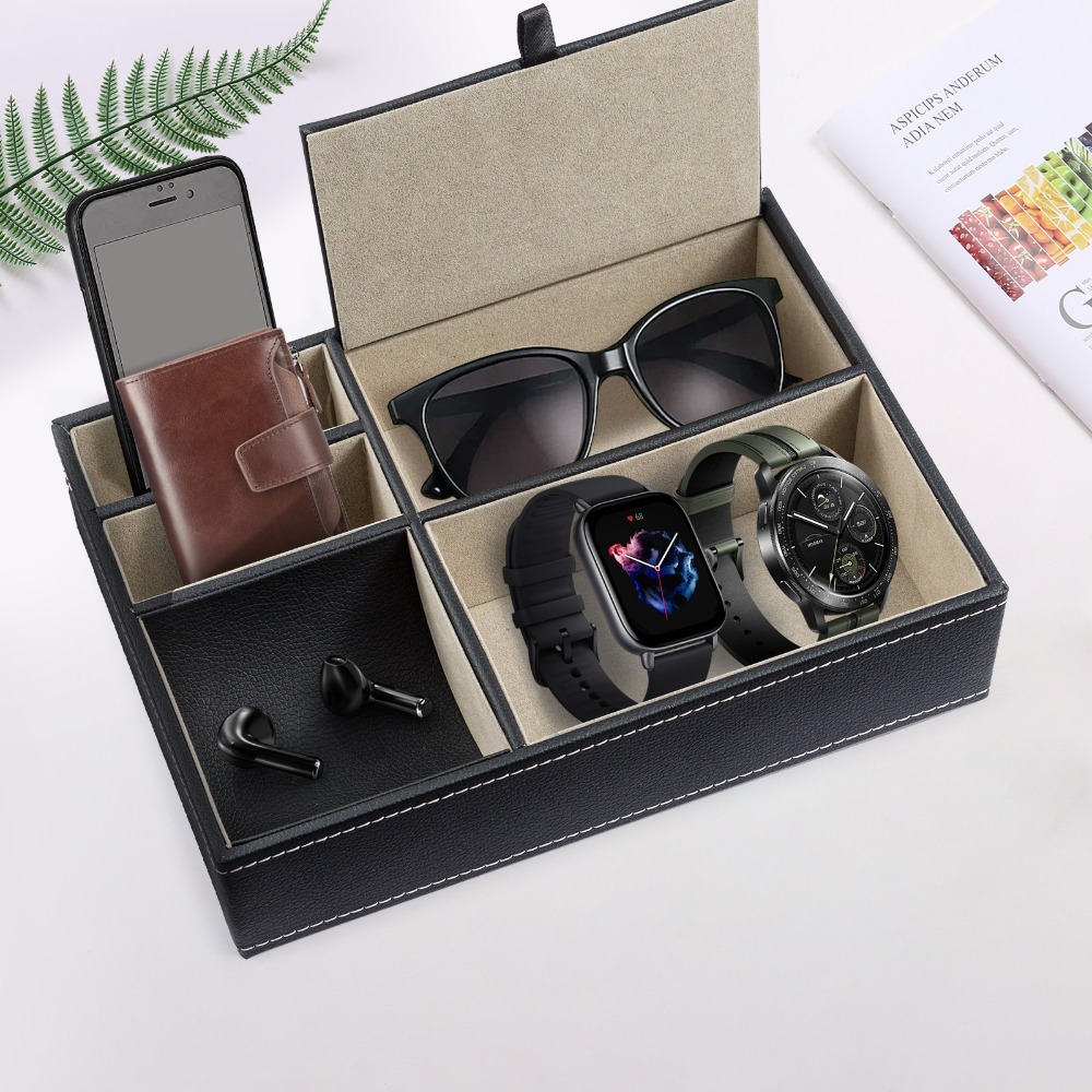 5 compartment tray storage box bedside table tray storage   x 18 7 x 5 3 cm desk storage box suitable for mobile phone wallet key jewelry watch sunglasses
