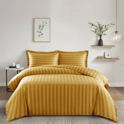 satin stripe reversible duvet cover set soft breathable microfiber bedding with pillowcases single super king sizes