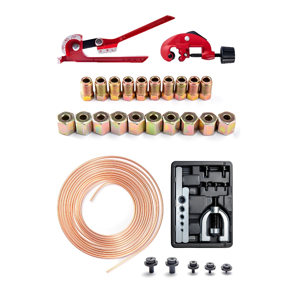 TEMU Brake Hose Flaring Tool Kit 3/16 Inch Brake Hose Repair Kit With 25 Feet Of Automotive Brake Hose 10mm Replacement Cutter Tube Bender Brake Hose