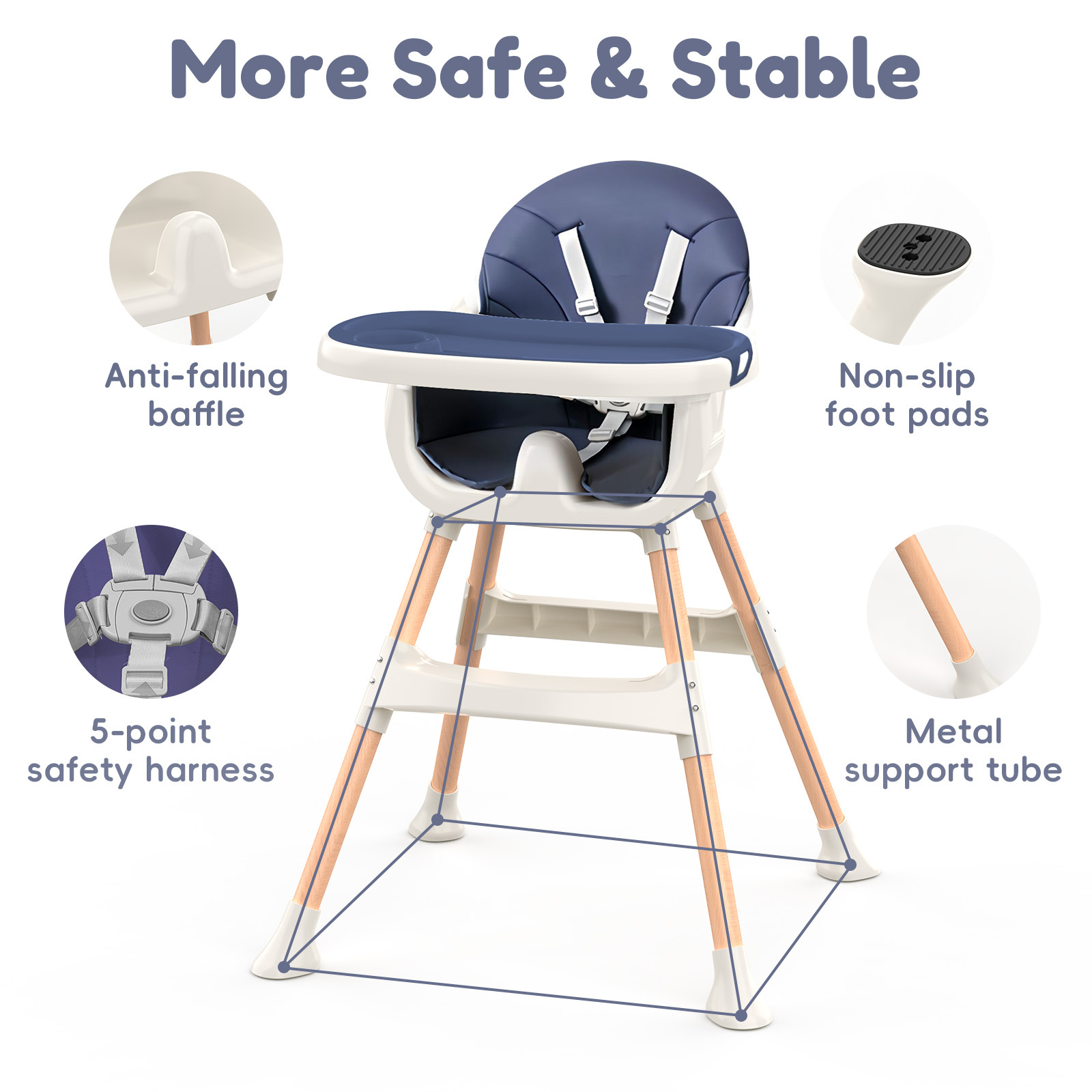 TEMU Baby High Chair 6 Months Plus, Convertible 4-in-1 High Chair Portable High Chairs For Babies And Toddlers Baby Chair With Ajustable Height,