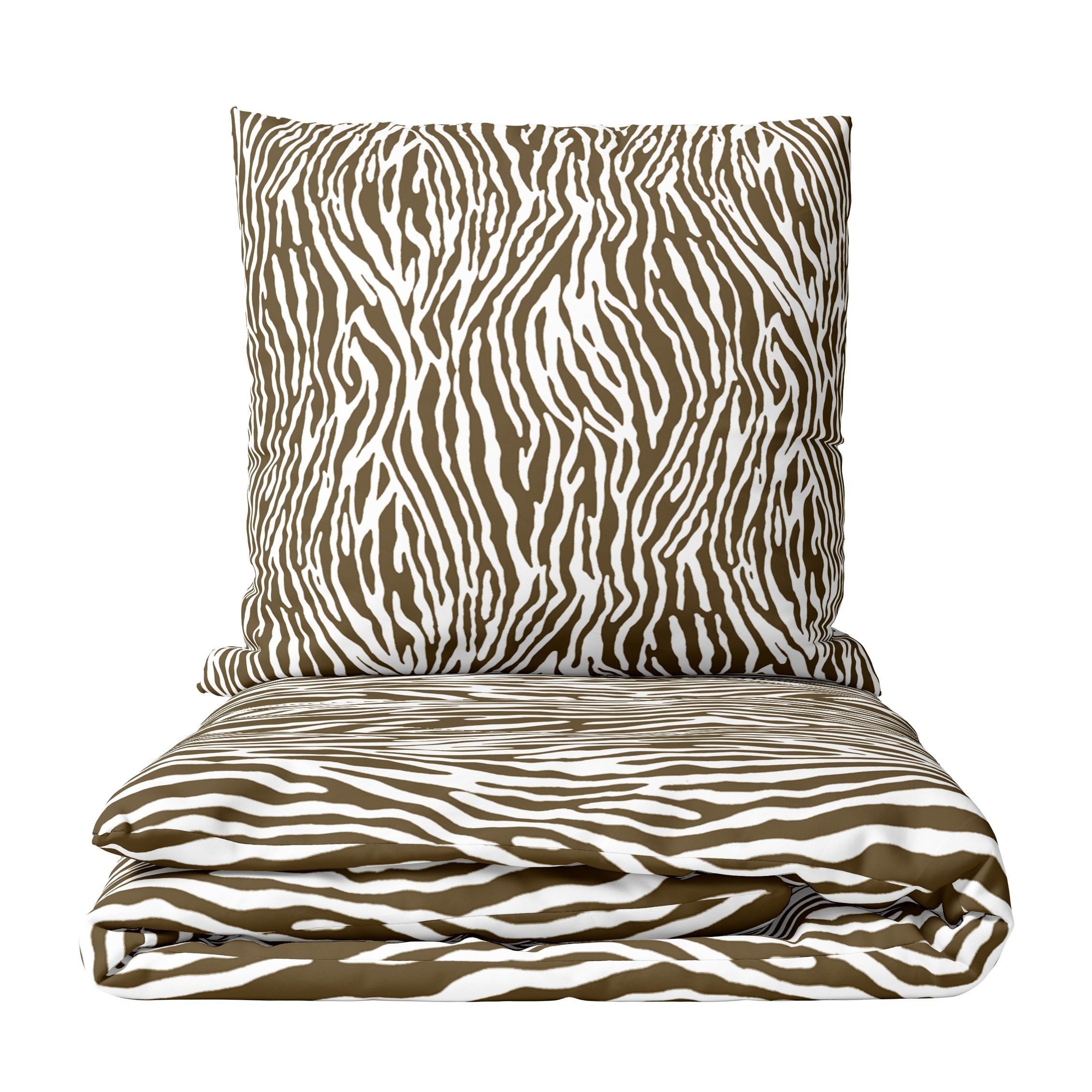 E-shop Bettwäsche Set Winter 135x200 cm Flauschig warm Zebramuster Tierdruck Braun Weiß kuschelig weich Kissenbezug 80x80 cm mit Reißverschluss
