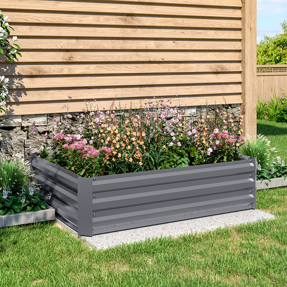 TEMU Grey Metal Garden Plant Bed, Square Flower Box Kit, Vegetable And Fruit Pot Boxes, Open Base Design With Drainage Holes, Suitable For Garden