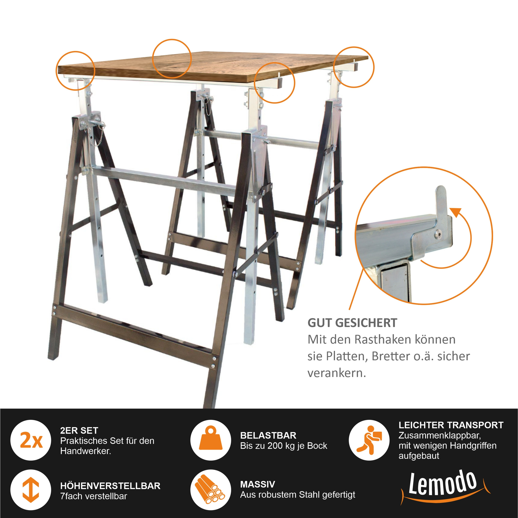 Image of Set Of 2 Workbenches, Adjustable Scaffold Trestle, Folding Trestle With A Load Capacity Of 200 Kg