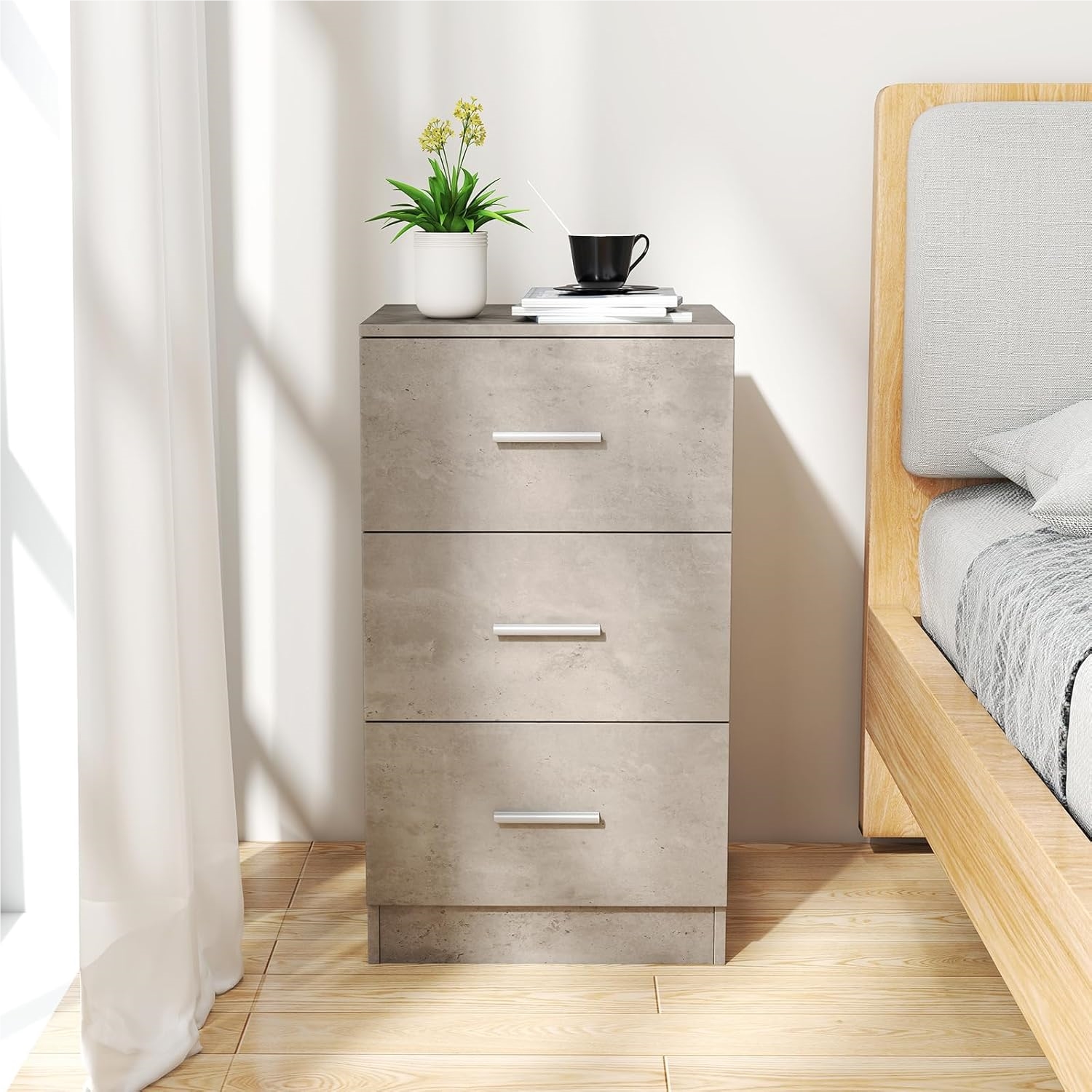 Image of Bedside Table With 3 Drawers, Wooden Bedside Table, Small Chest Of Drawers, Drawer Cabinet For Bedroom, Office