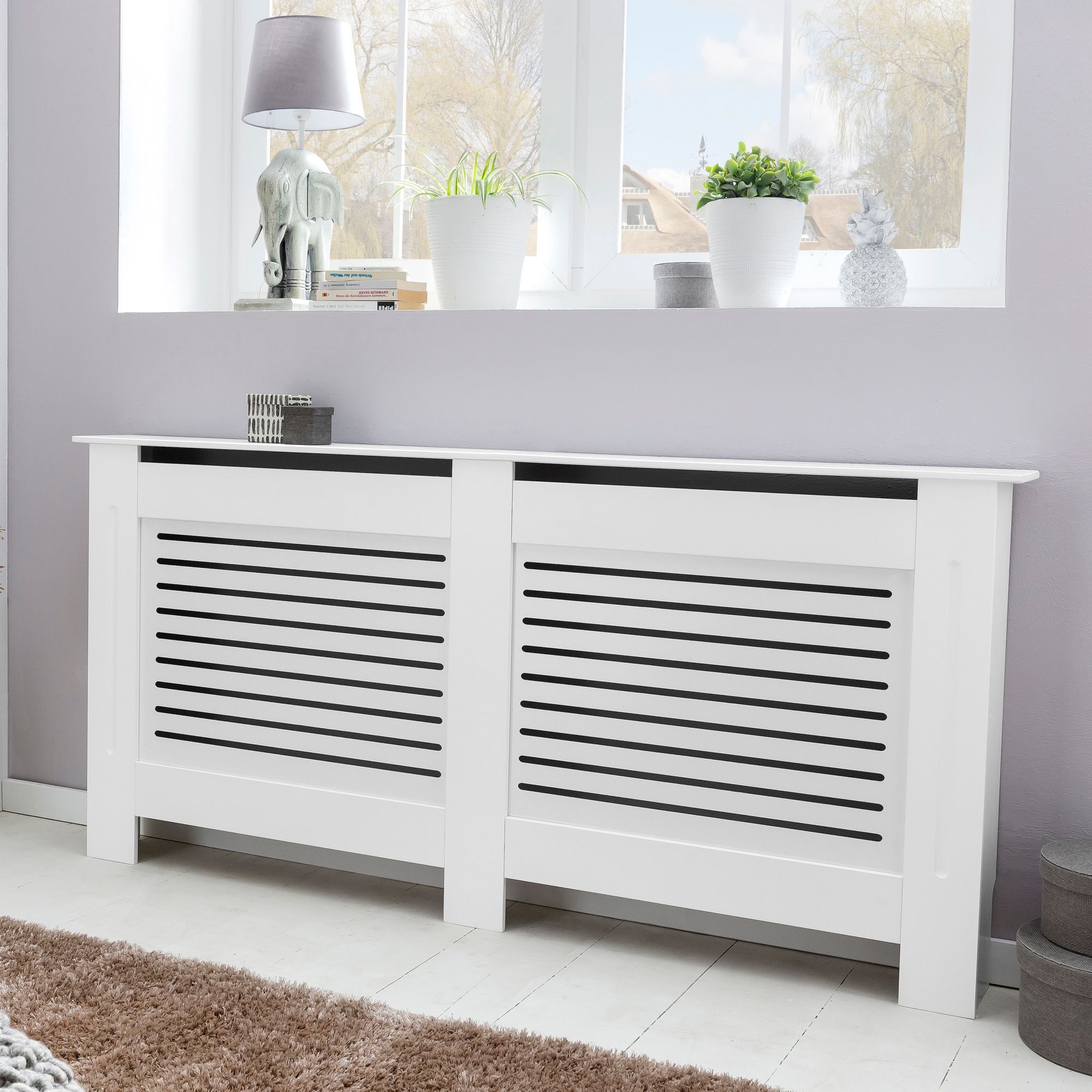 Image of Cover 78 Cm, White , Heating Panel Cover, Wooden Slat Radiator Cover, Radiator Protection Cover