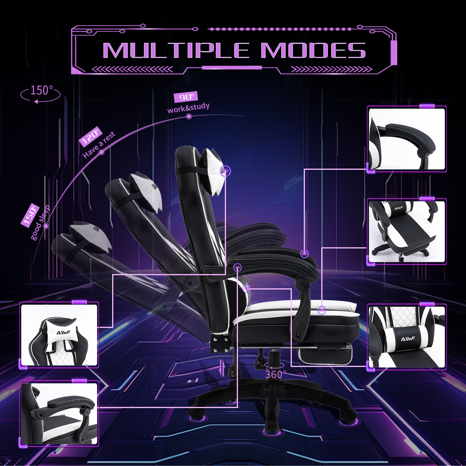 Ergonomische Gaming Stoel Video Gamer Stoel Computer Gaming Stoel Gamer Stoelen voor Volwassenen, Lendensteun Draaibaar In Hoogte Verstelbare Hoofdsteun Rugleuning