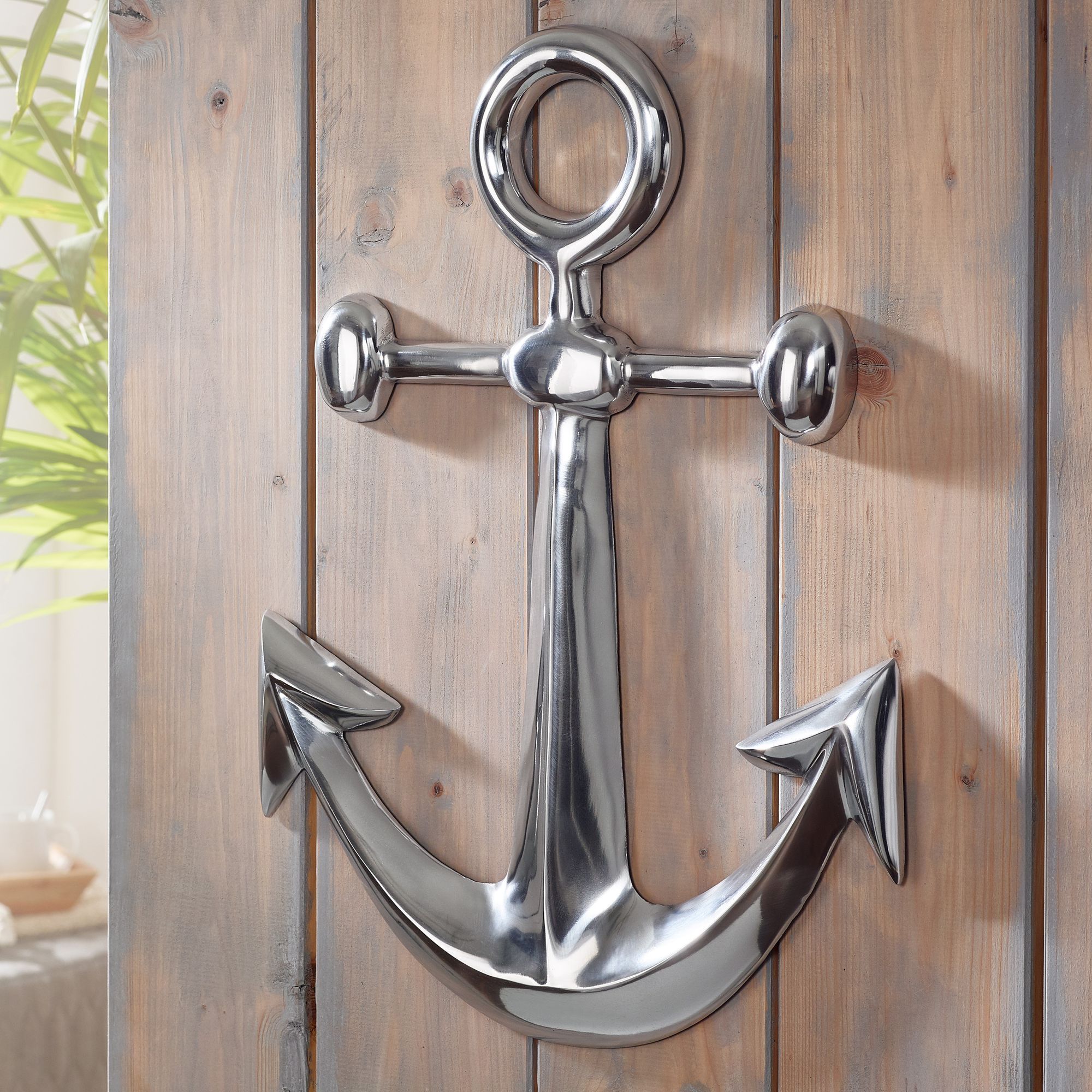Image of Anchor Wall Decoration Aluminum 62x40 Cm - Maritime Wall Decoration In Silver - Metal Decor Anchor For Living Room Hall Bathroom - Nautical Wall Anchor In Maritime Style - Modern Wall Object