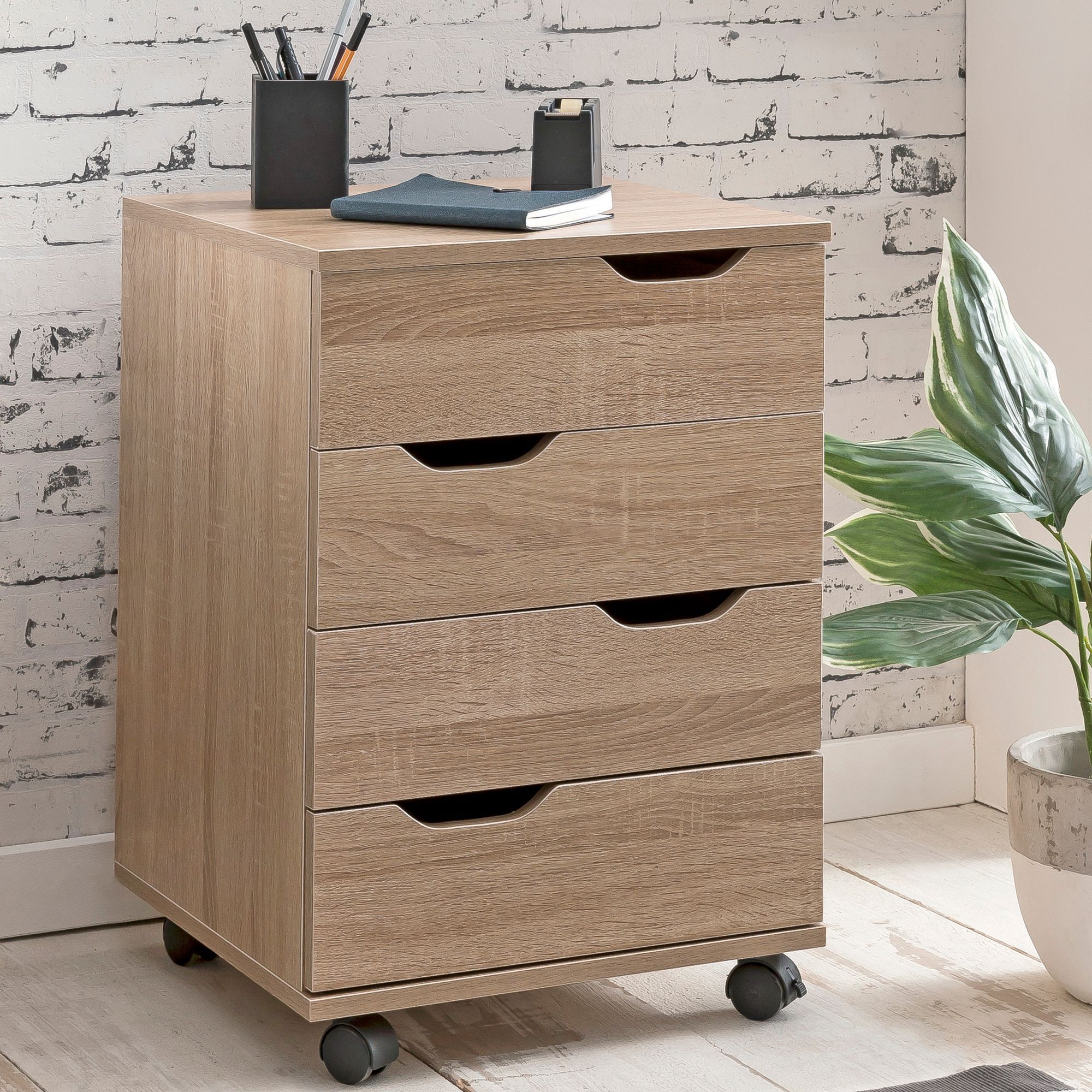Wooden Roll Container Sv51850 40x60x40cm Drawer Cabinet Office Container, Desk Container With 4 Drawers, Office Container Side Container With Wheels, Small Drawer Container