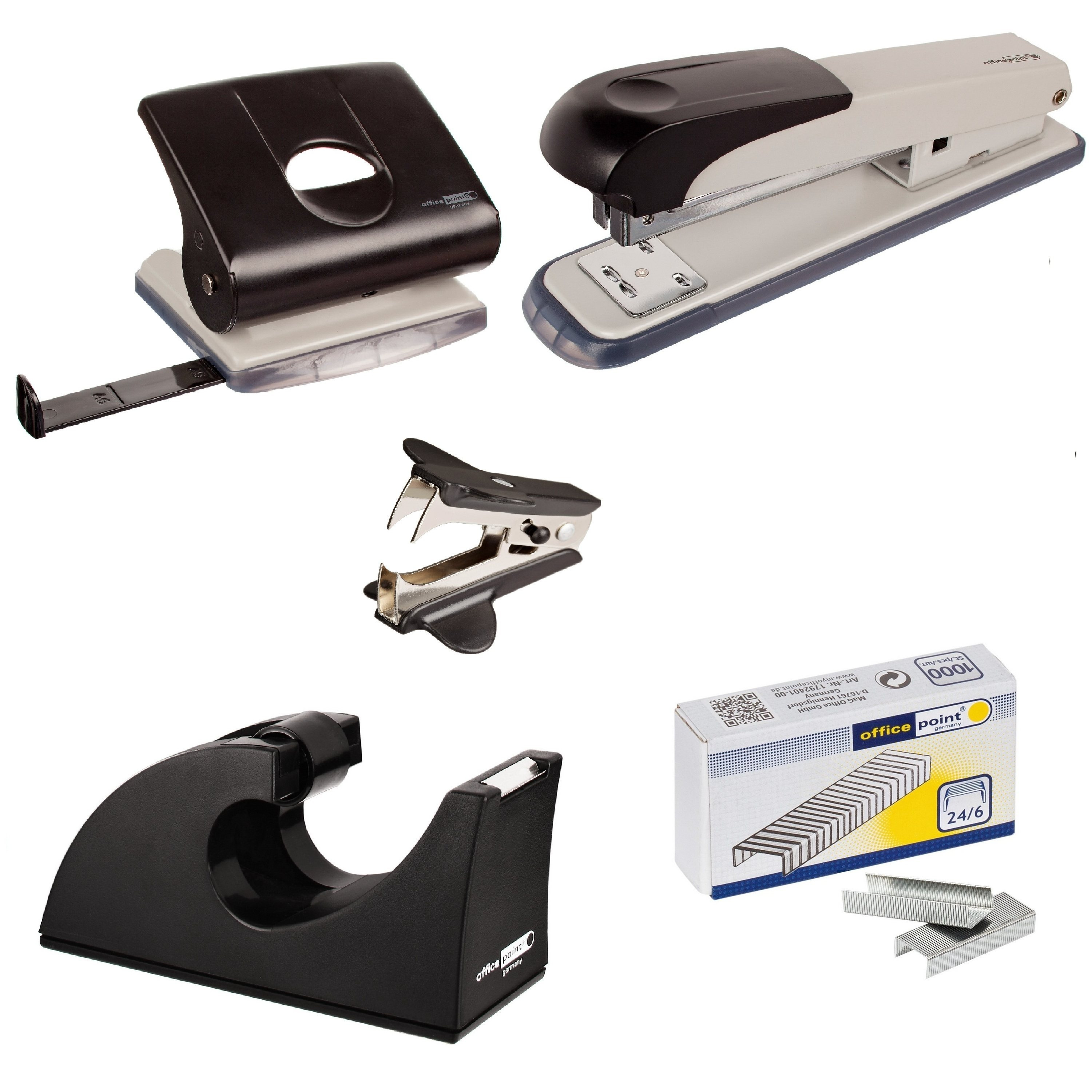 Image of Office Desk Set 5pcs Hole Punch 24/6 1000 Binder Clips Desk Tape Dispenser For Adhesive Tape Up To 19mm X 33m