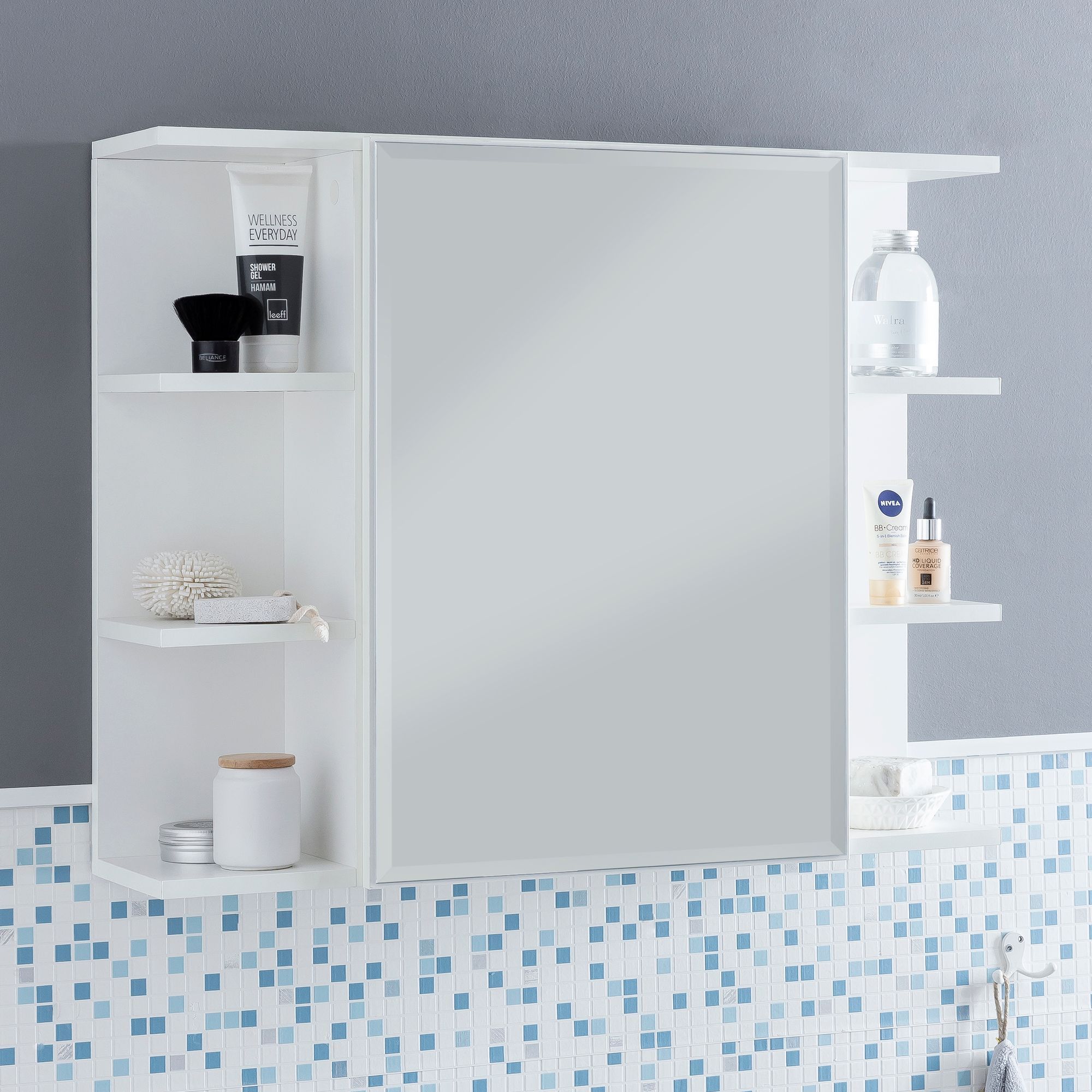 Image of Wall Cabinet Fb51815 White 80x64.5x20cm Chipboard Mirror Cabinet Modern, Design Bathroom Cabinet Freestanding, Small Cabinet Bathroom Cabinet With Mirror, Wall Cabinet Bathroom Mirror