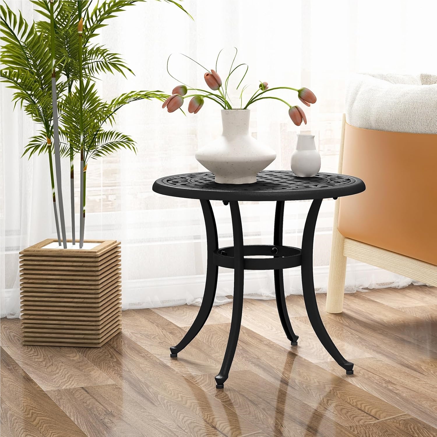 Round Bistro Table, Garden Table, Balcony Table, Made Of Cast Aluminium, Rustproof Side Table, 60 Cm Diameter