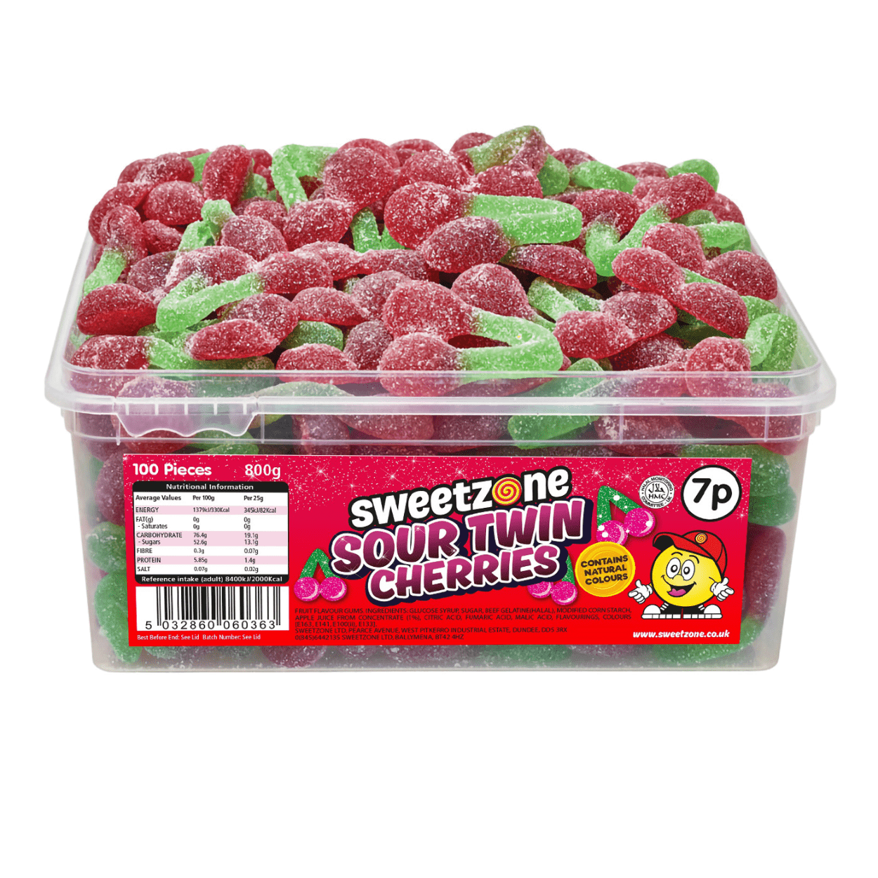 TEMU Sweetzone Sour Twin Cherries - 800g Tub - 100pcs - Pic N Mix Style Sweets