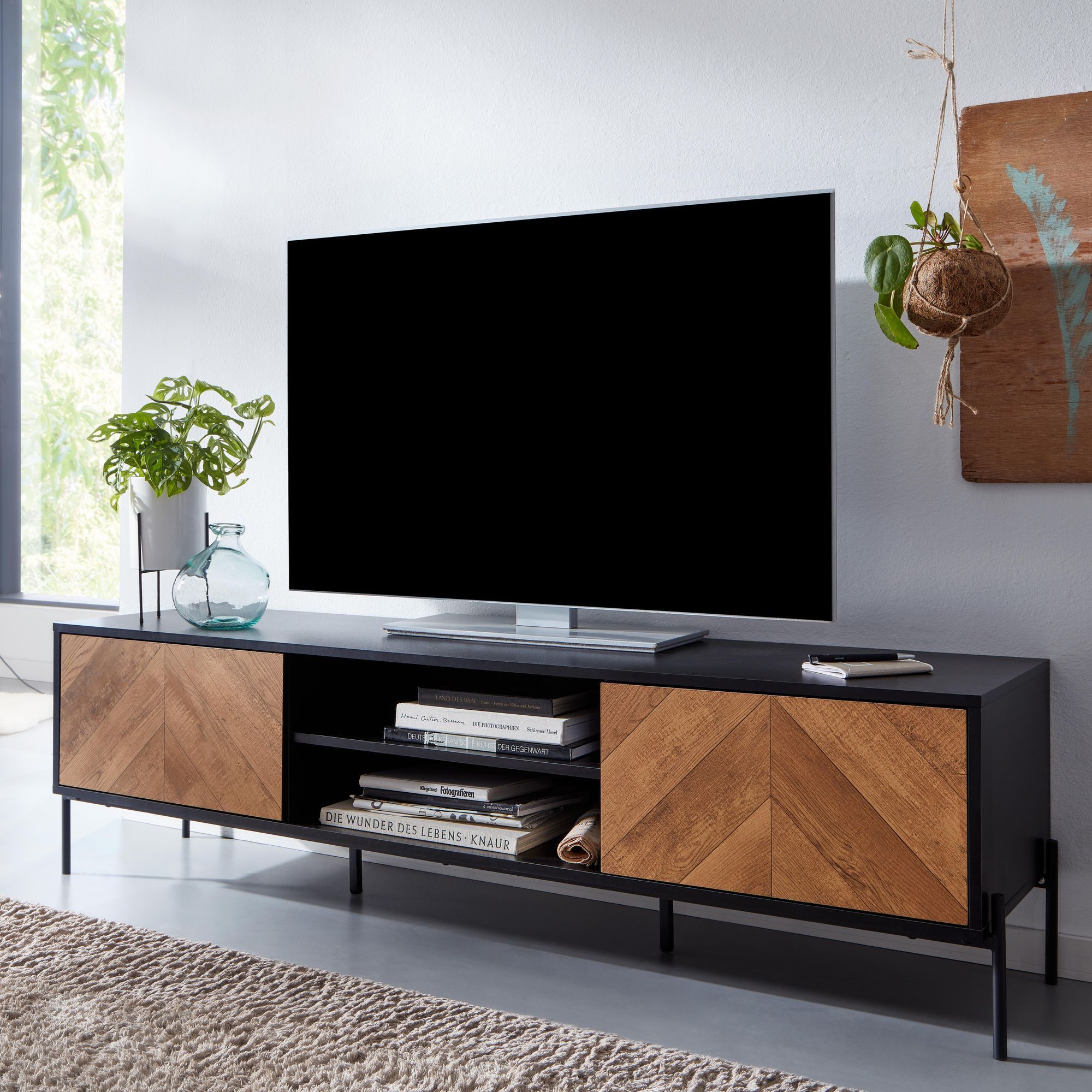 Image of Lowboard / Oak Decor 163x45x40 Cm Tv Cabinet With , Tall Design Tv Stand, Modern Tv Table, Living Room Tv Sideboard